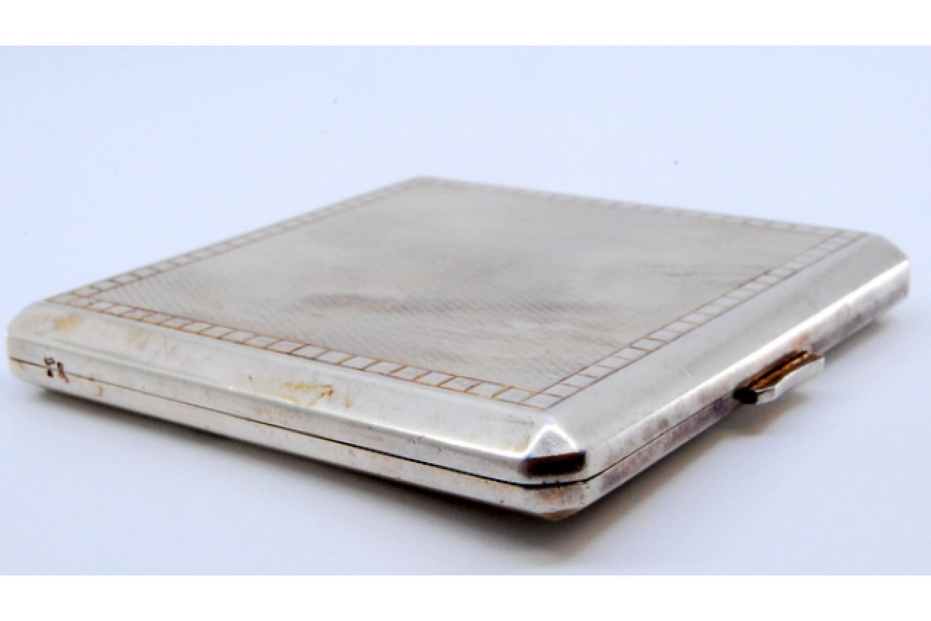 European Silver-gilded toiletry box with mirror and powder puff area, with case For Sale