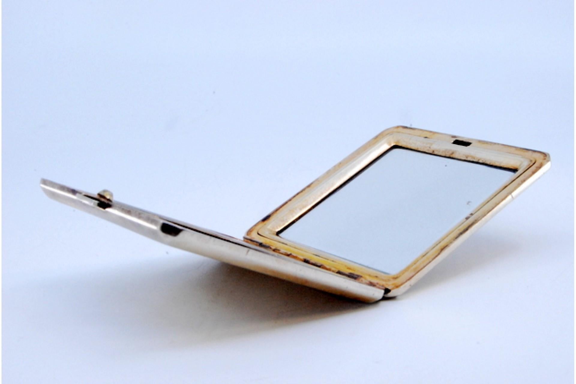 20th Century Silver-gilded toiletry box with mirror and powder puff area, with case For Sale