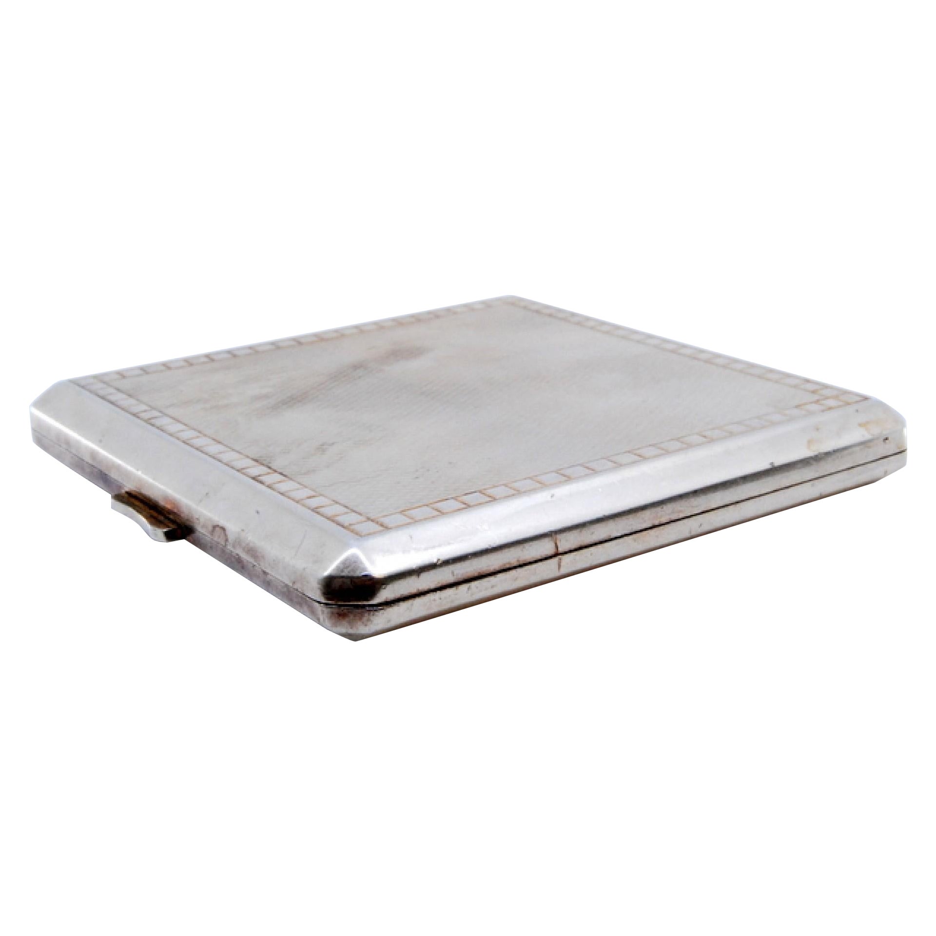 Silver-gilded toiletry box with mirror and powder puff area, with case