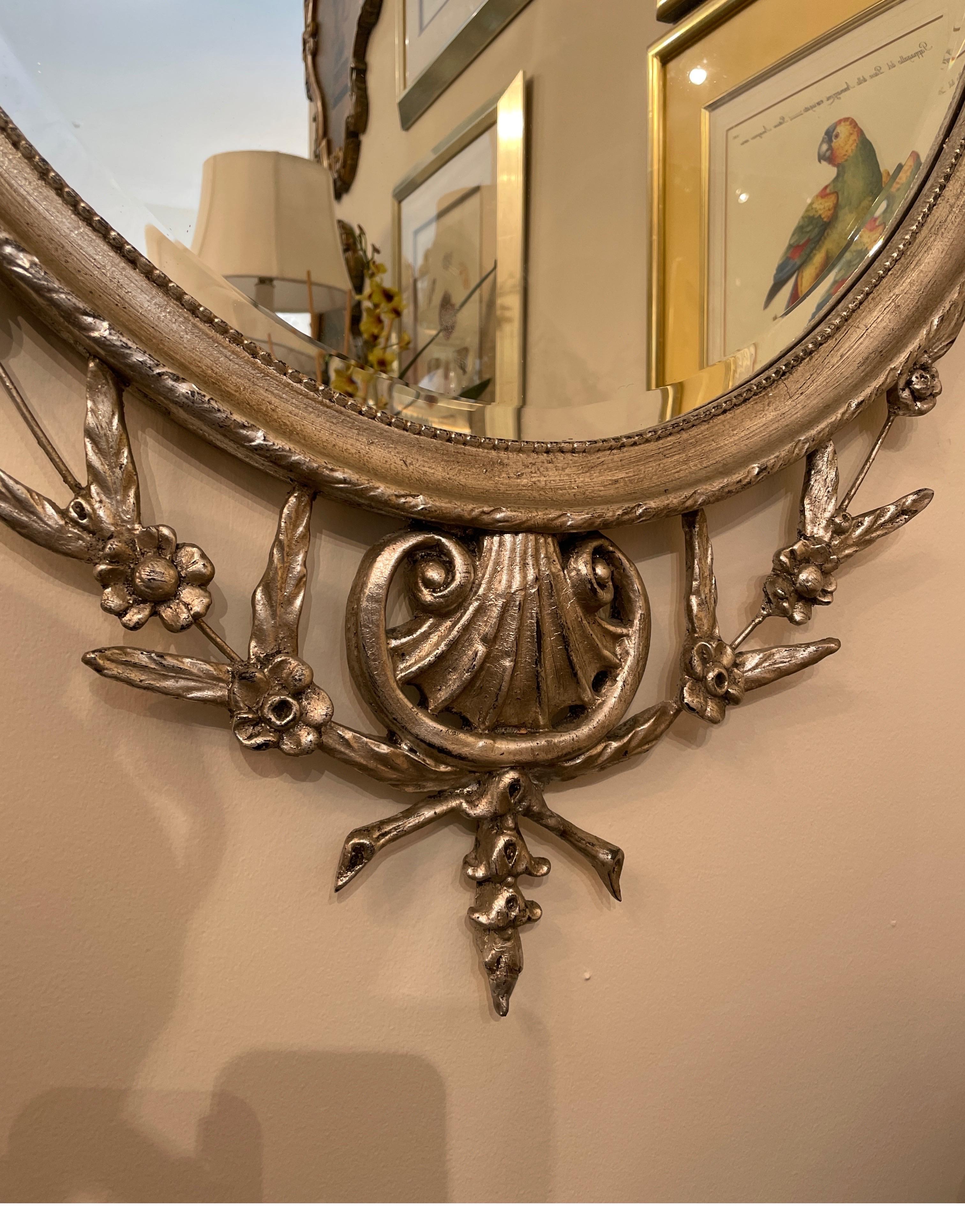 Adam Style Silver Gilt Adams Style Oval Mirror by Decorative Arts Studio