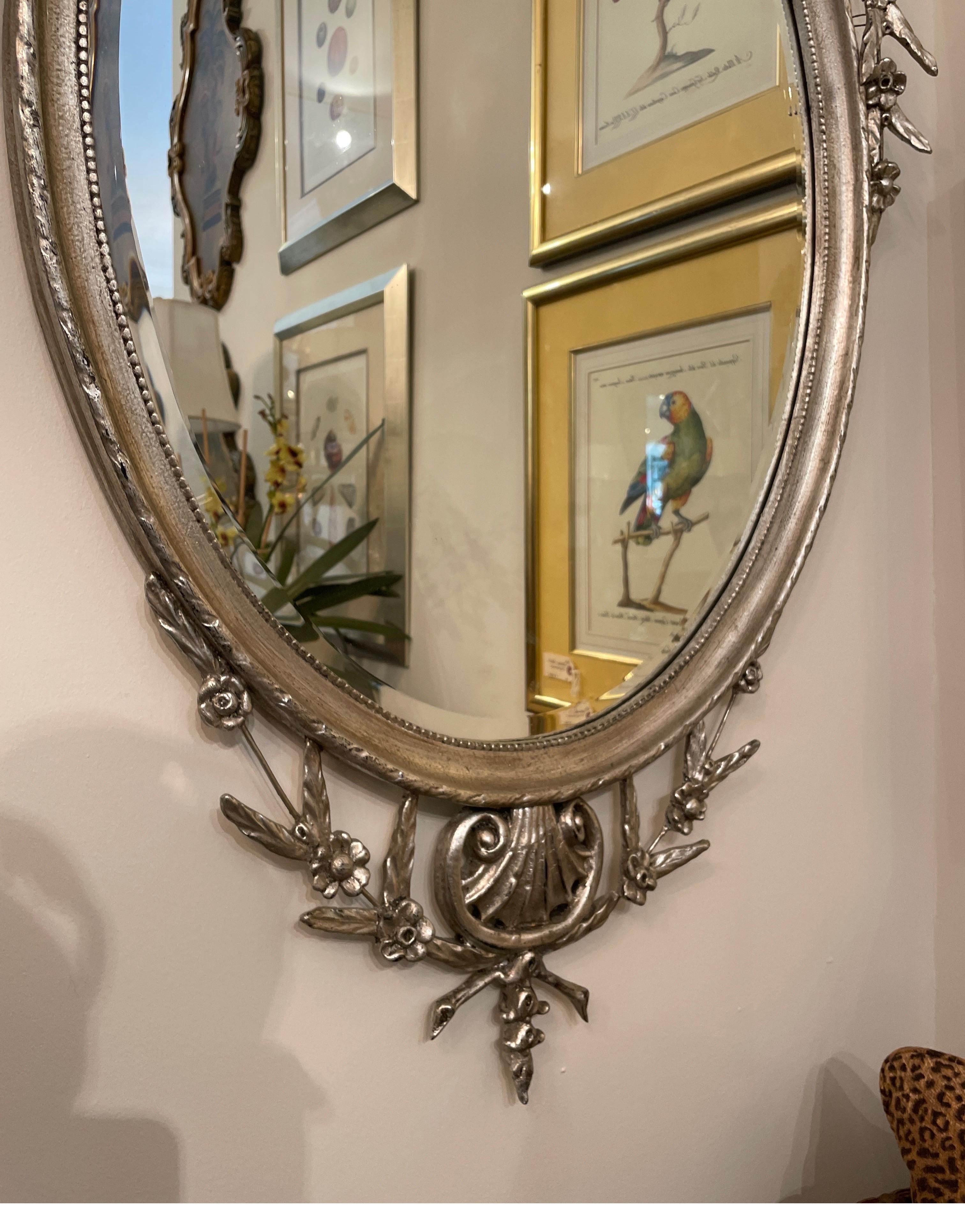 American Silver Gilt Adams Style Oval Mirror by Decorative Arts Studio