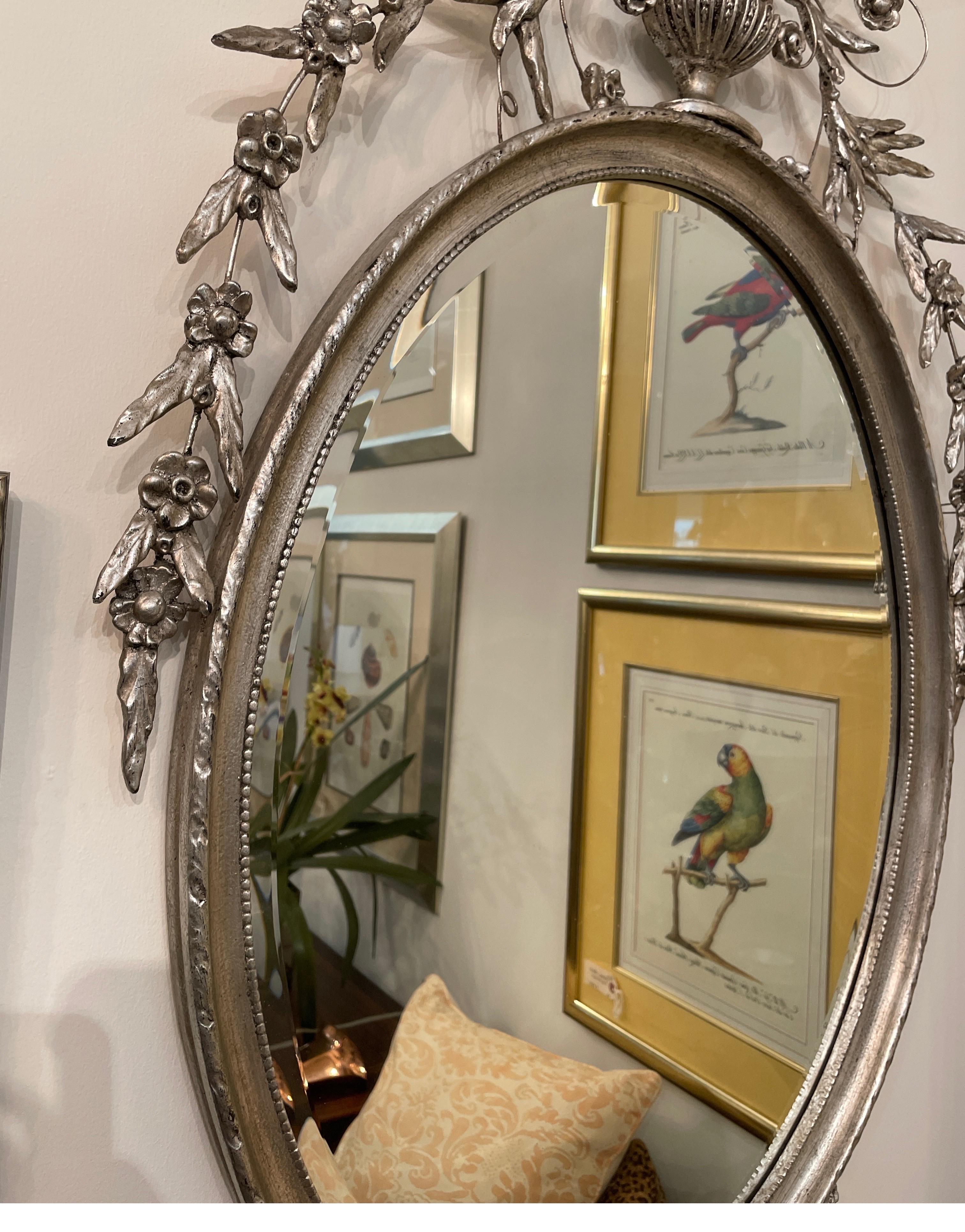 Silver Gilt Adams Style Oval Mirror by Decorative Arts Studio In Good Condition In West Palm Beach, FL