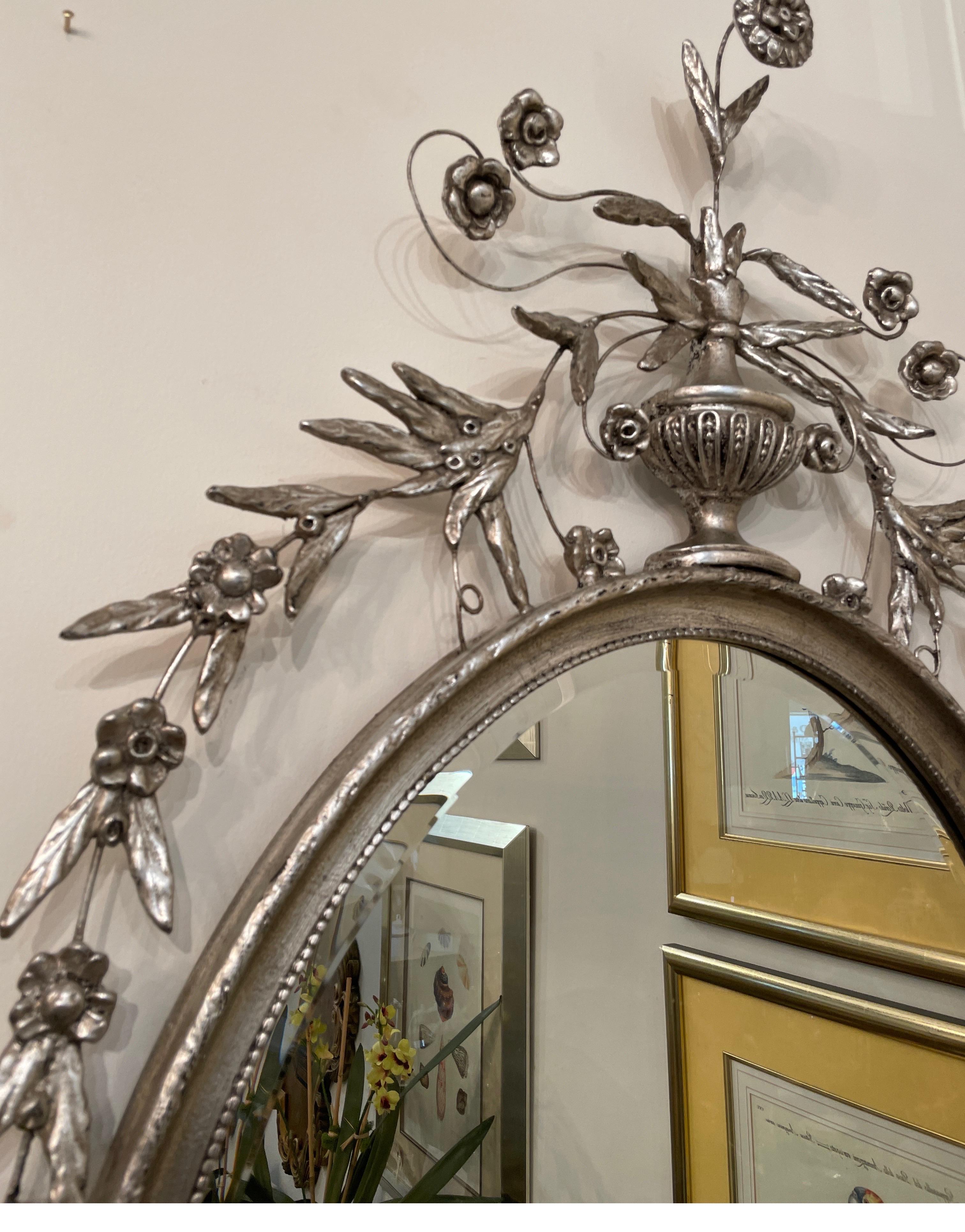 20th Century Silver Gilt Adams Style Oval Mirror by Decorative Arts Studio