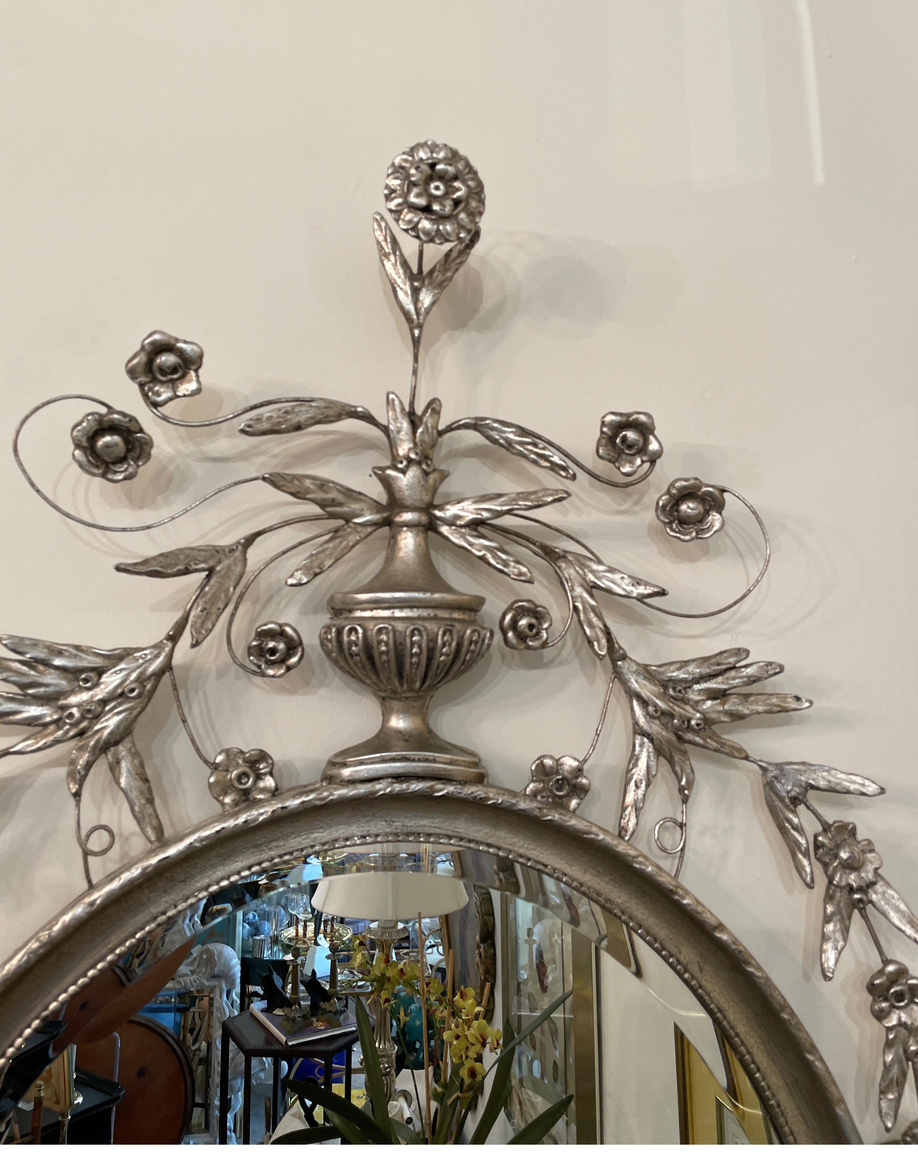 Giltwood Silver Gilt Adams Style Oval Mirror by Decorative Arts Studio