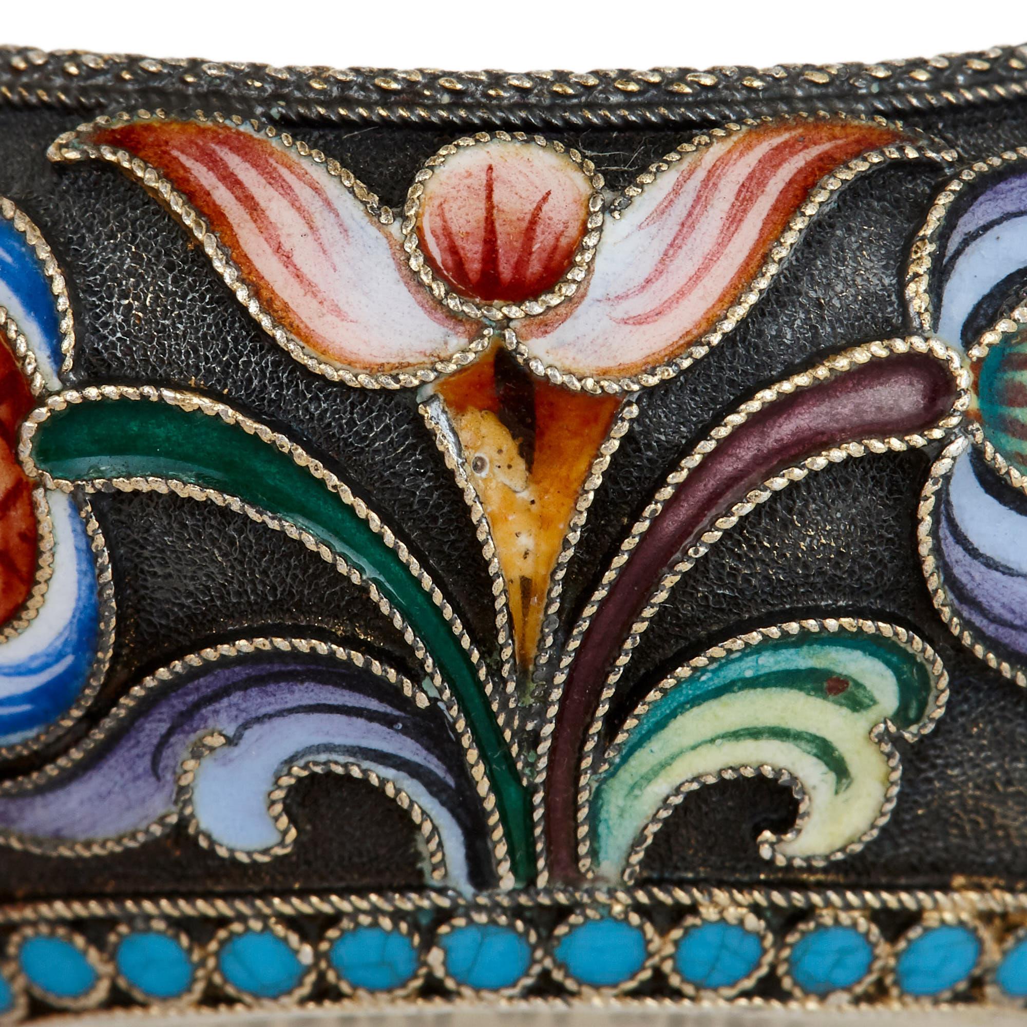 Silver-Gilt and Cloisonné Enamel Russian Kovsh by Semenova In Good Condition For Sale In London, GB