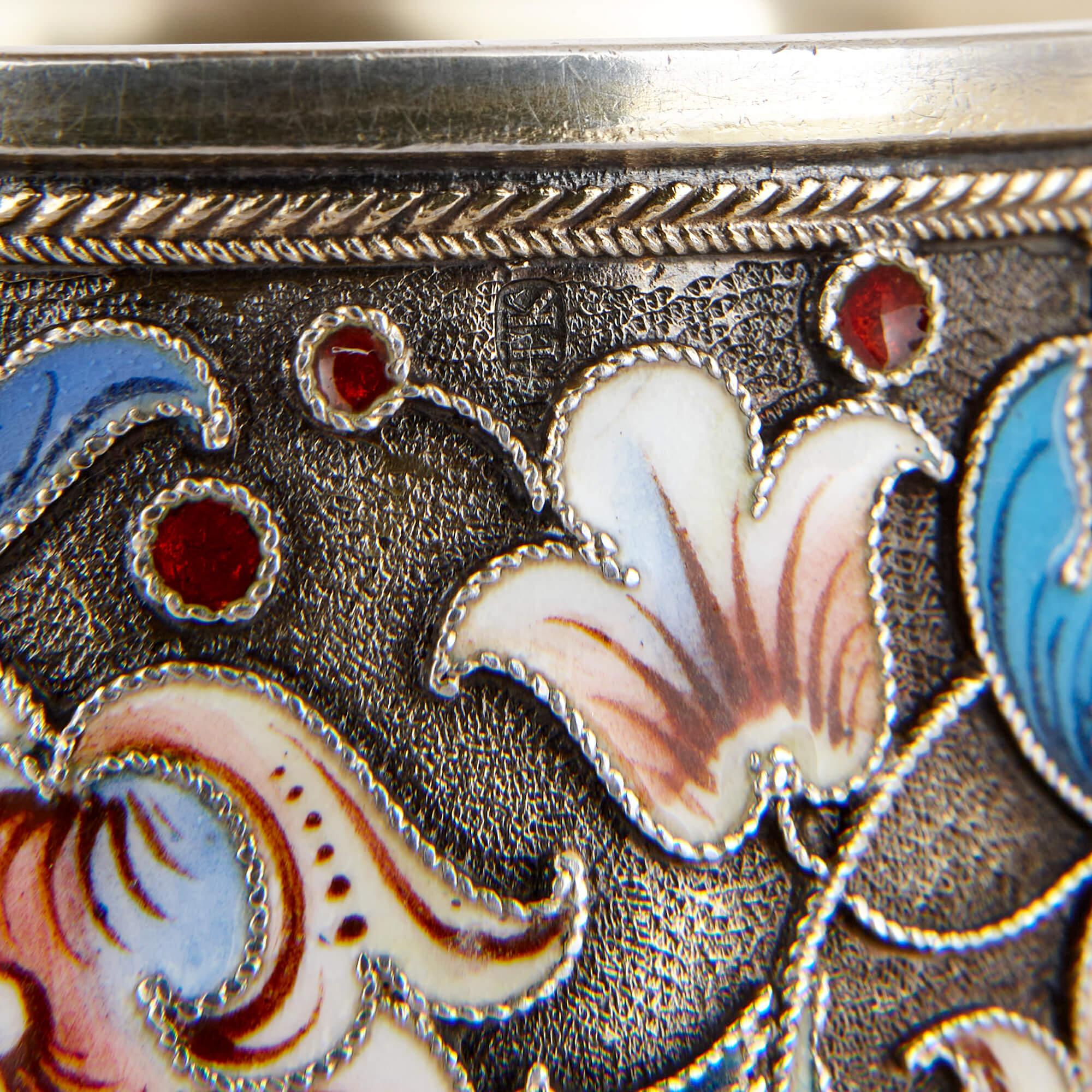 Early 20th Century Silver-Gilt and Cloisonné-enamel Russian Napkin Ring For Sale