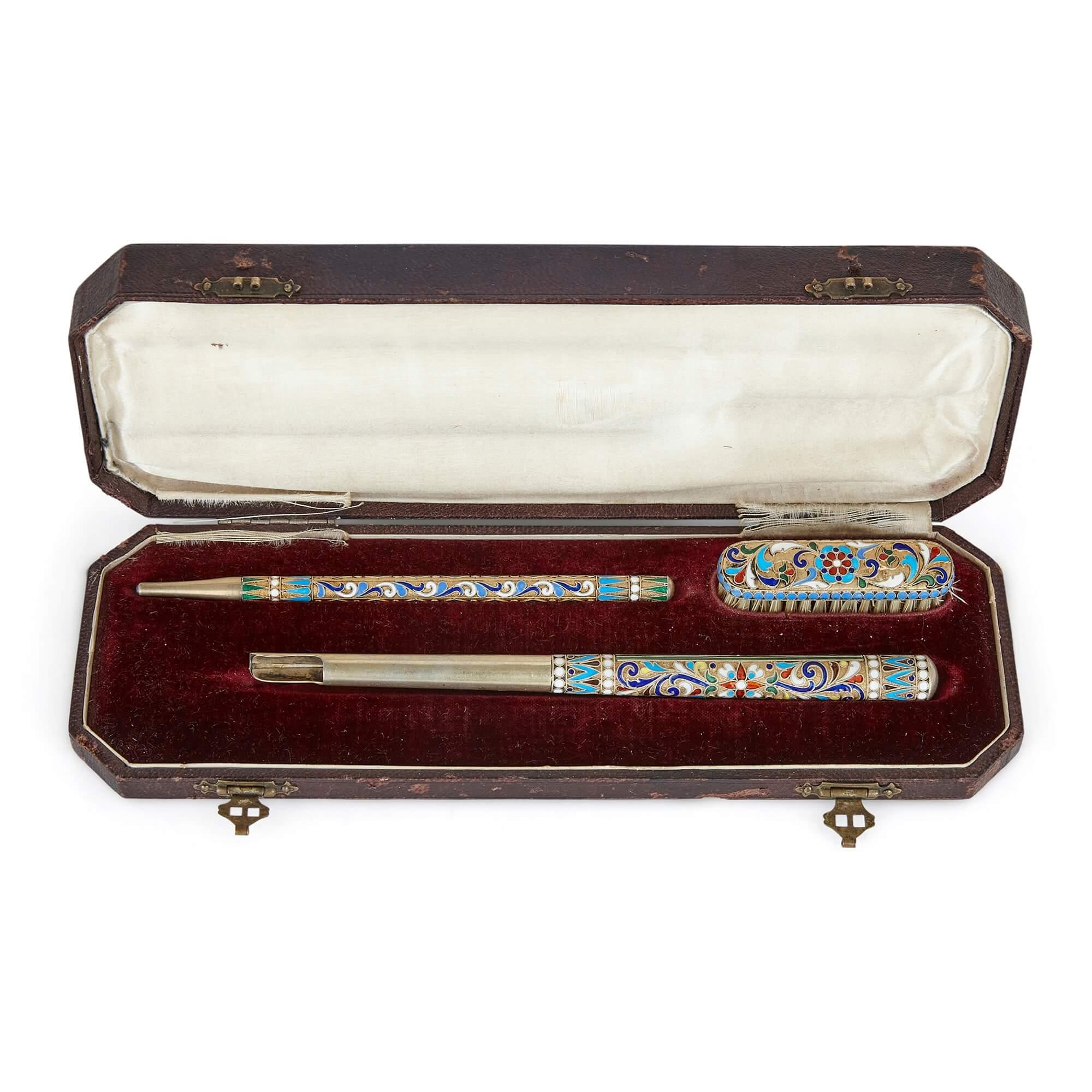 19th Century Silver-gilt and cloisonné enamel Russian writing set For Sale