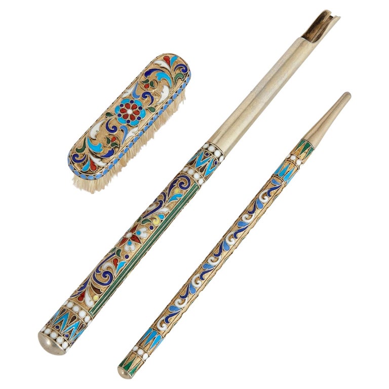 Stylo Vintage Chinois - Bille En Argent Sterling Avec émail Cloisonné (style Asiatique Ancien)
