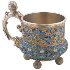 Antique Silver-Gilt and Cloisonné Enamel Tea Glass Holder P. Ovchinnikov, Moscow, 1883