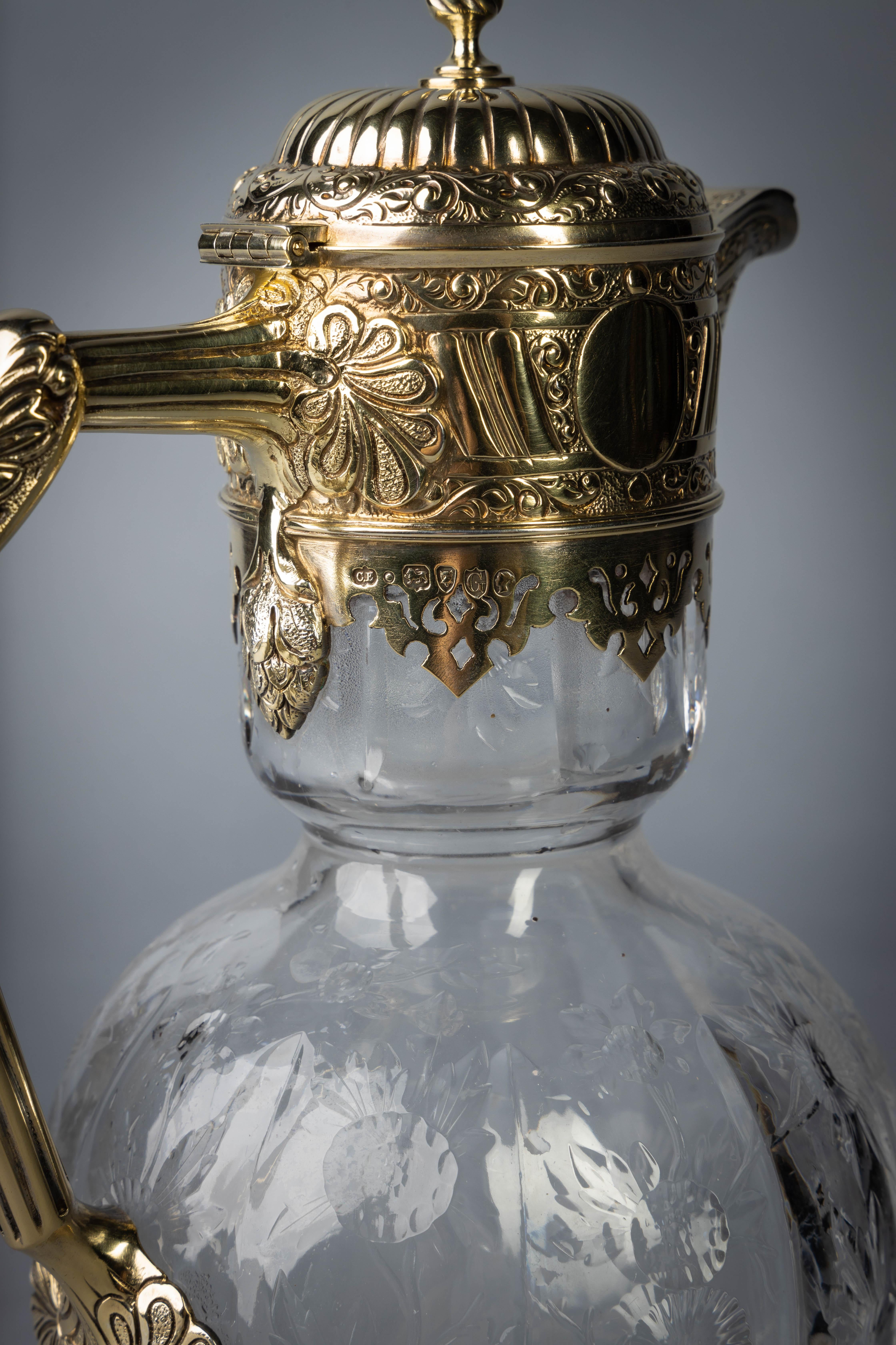 Silver Gilt and Engraved Crystal Jug For Sale 1