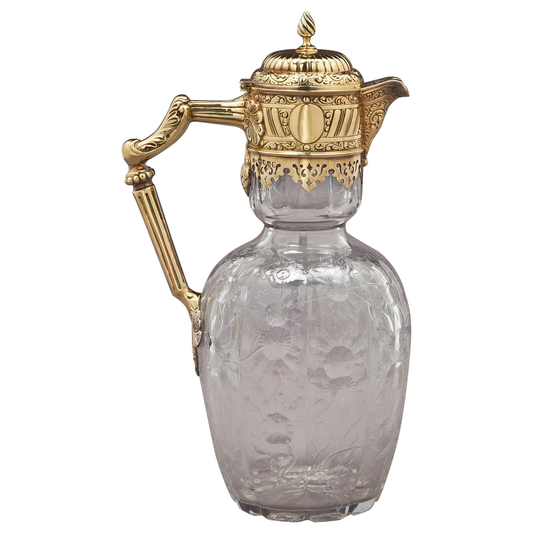 Silver Gilt and Engraved Crystal Jug For Sale