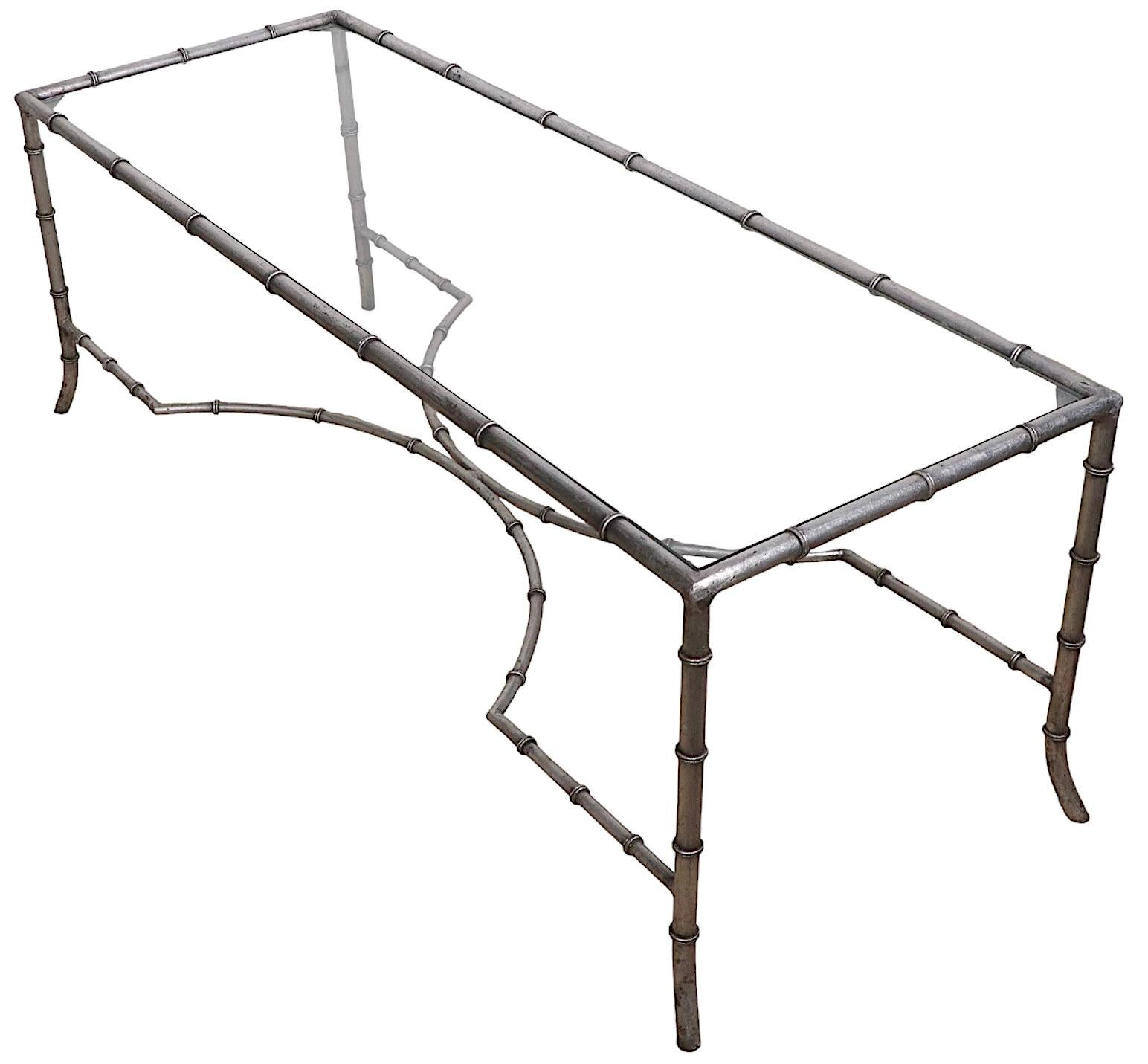 20th Century Silver Gilt and Glass Faux Bamboo Coffee Table For Sale
