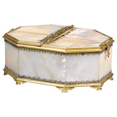 Antique Silver Gilt and Mother of Pearl Inkwell