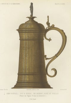 Silver Gilt and Niello Beer Tankard, Schweinfurt, Antique Print, 1851