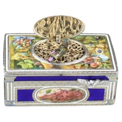 Memento-Mori-Singvogelkasten von Karl Griesbaum, Silber vergoldet und mit Emailmalerei versehen