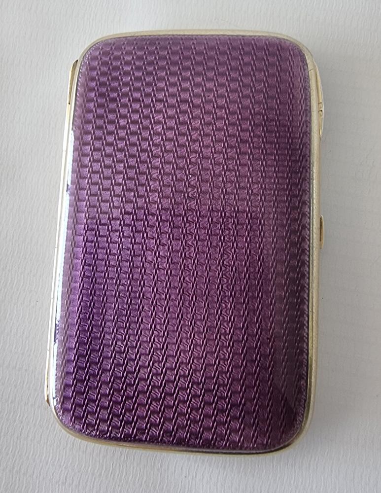 European Silver Gilt and purple Guilloche Enamel Cigarette or Card Case For Sale