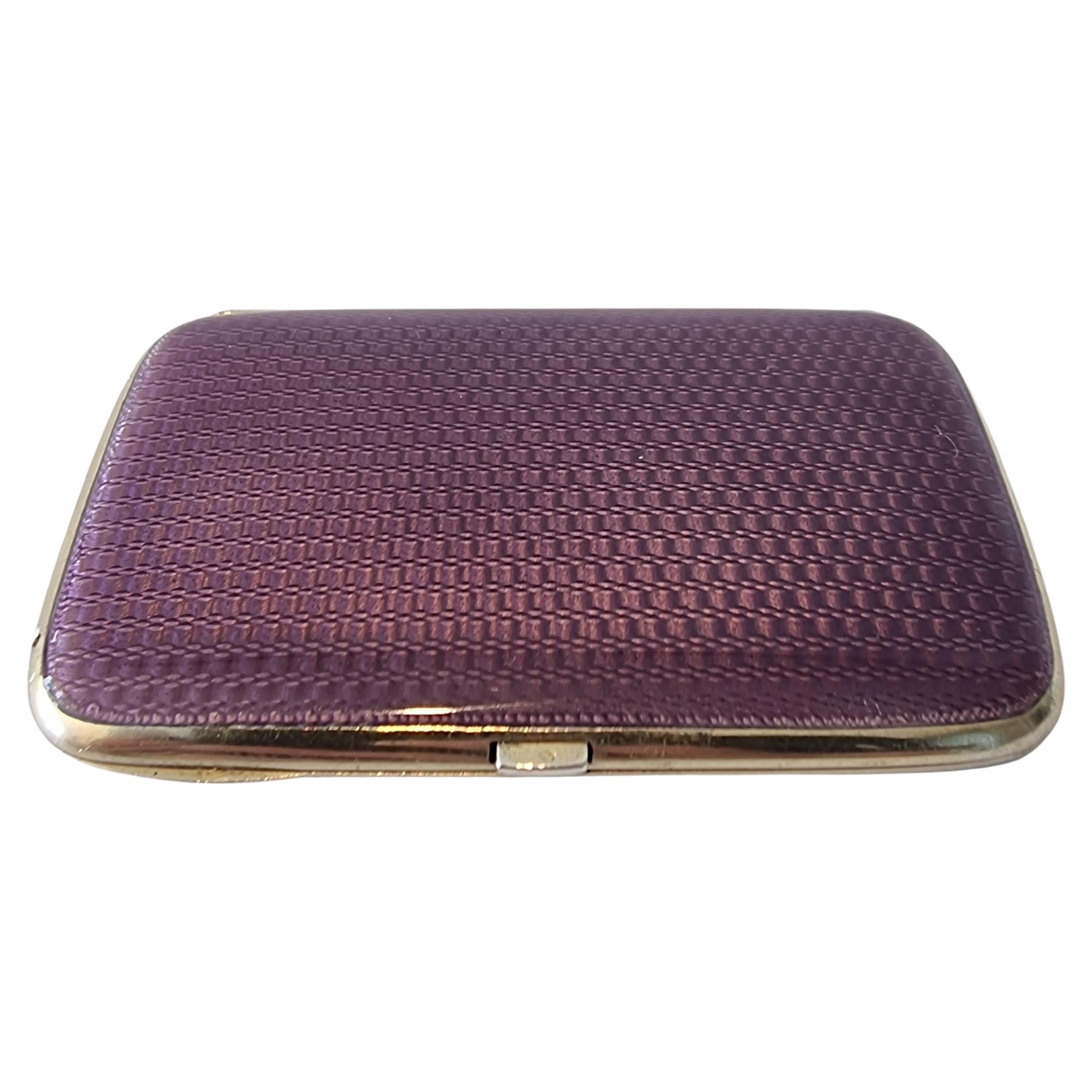 Silver Gilt and purple Guilloche Enamel Cigarette or Card Case For Sale