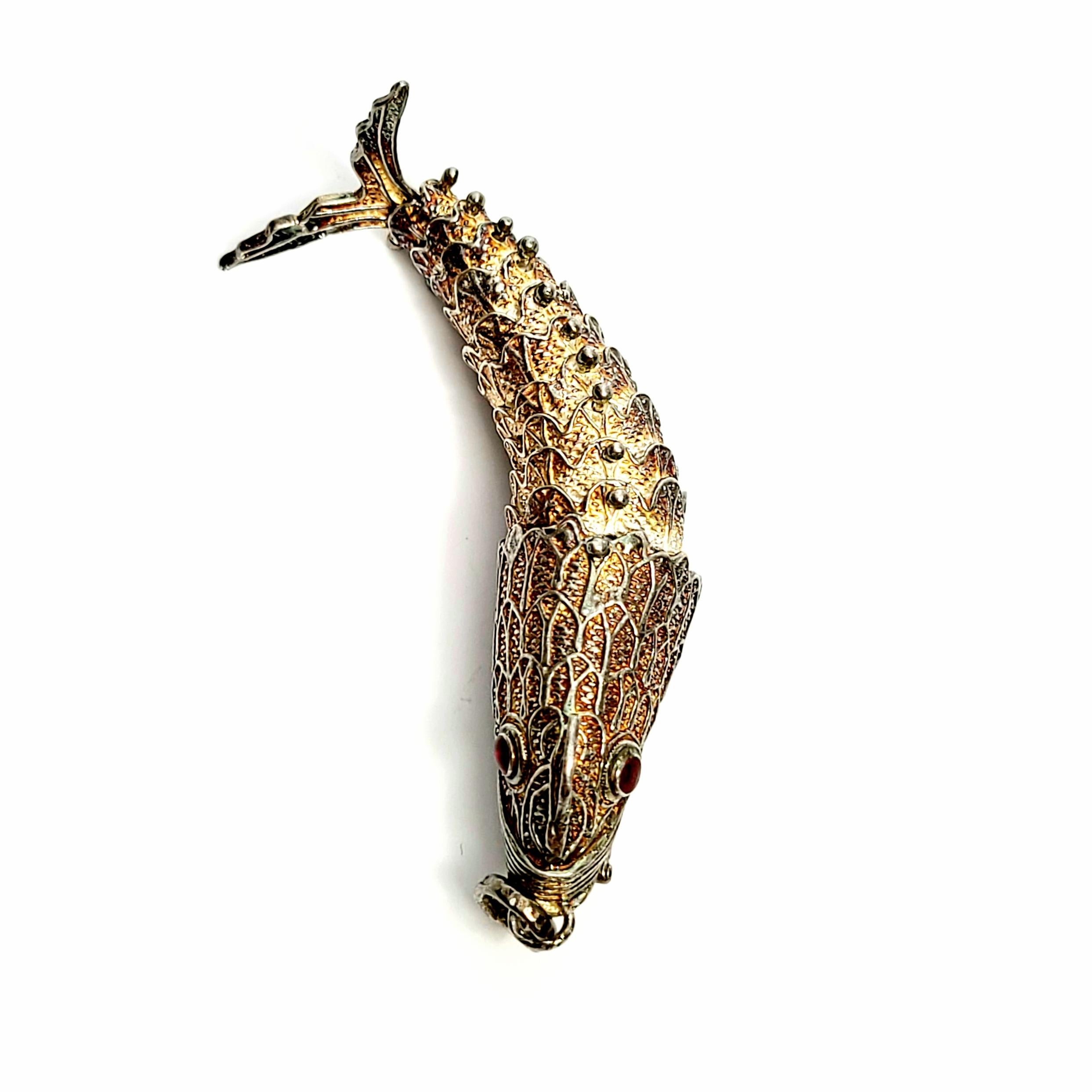 Silver Gilt Articulated Fish Pendant with Red Eyes 5