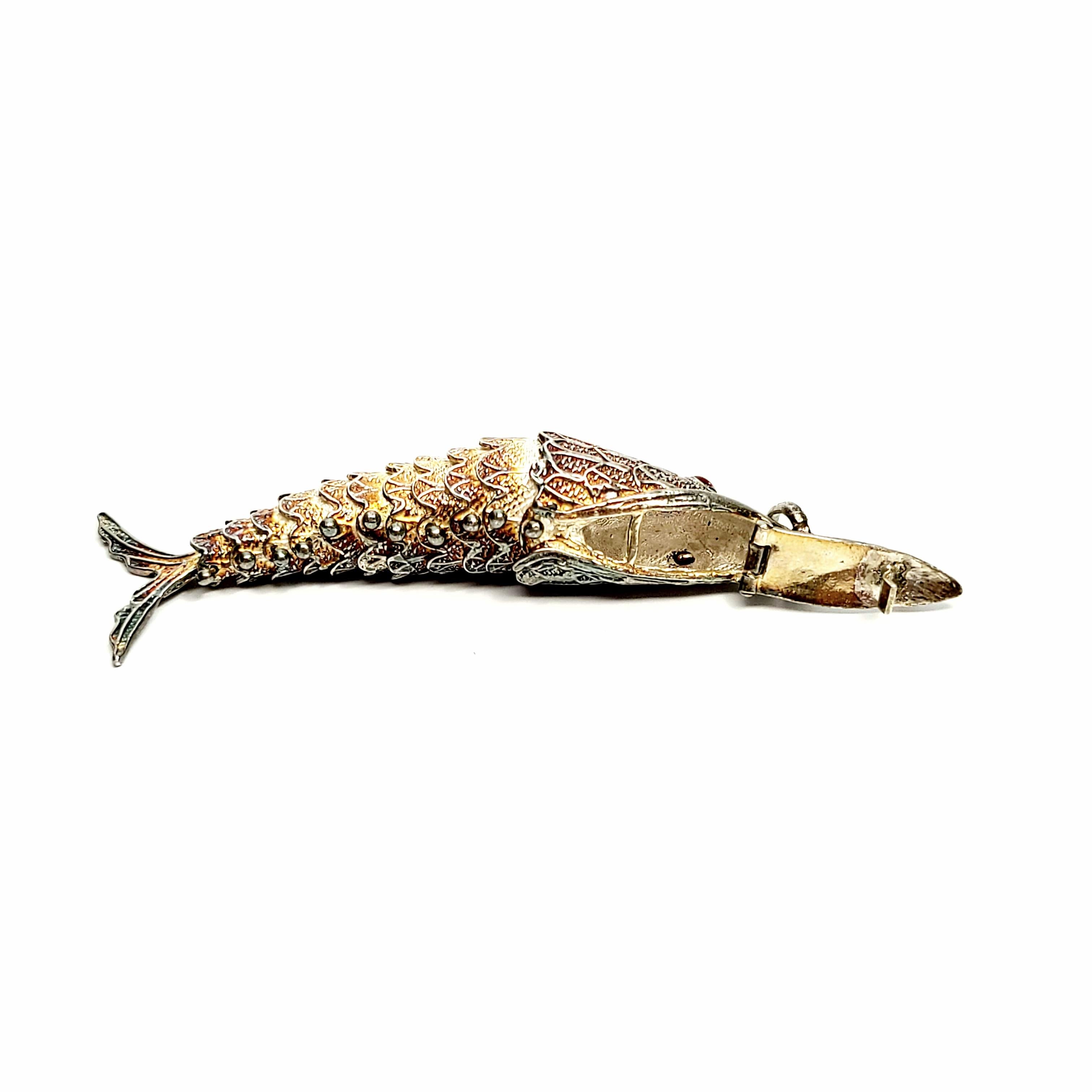 Silver Gilt Articulated Fish Pendant with Red Eyes 2