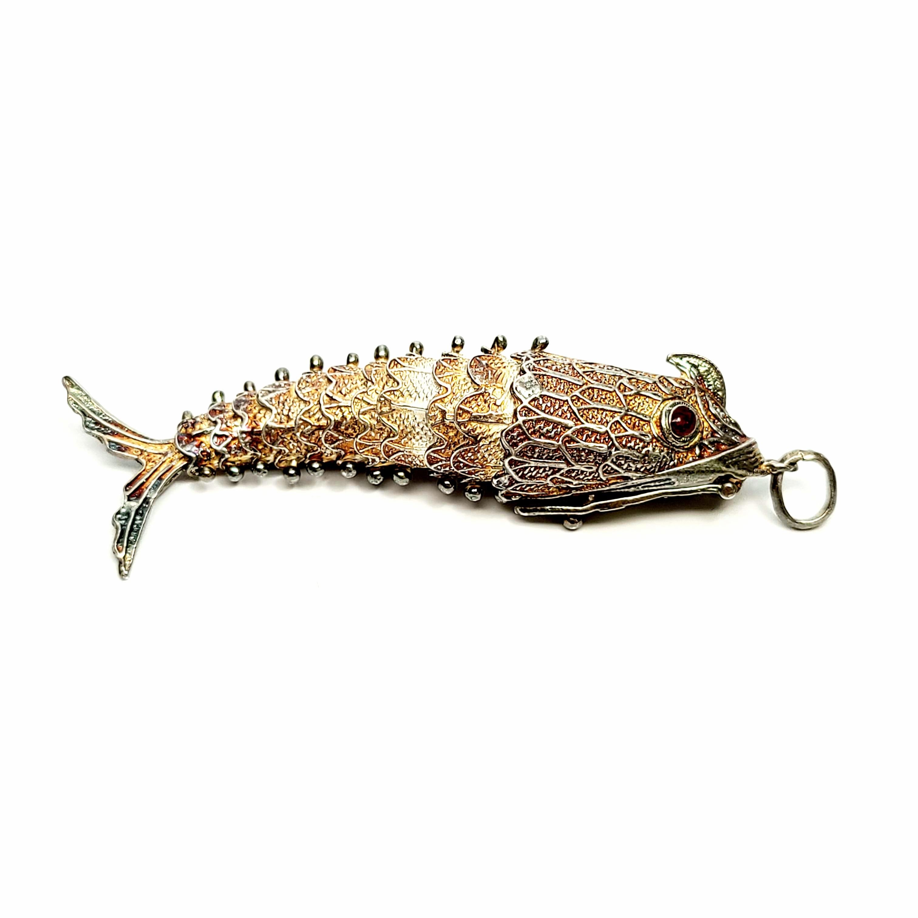 Silver Gilt Articulated Fish Pendant with Red Eyes 4