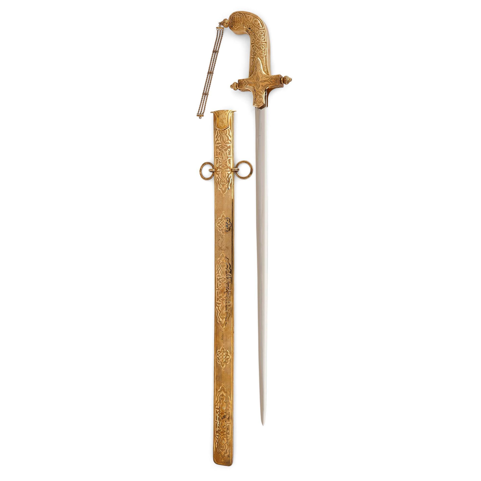 Silber-vergoldetes österreichisch-ungarisches Schwert im islamischen Stil mit Gravuren (Österreichisch) im Angebot