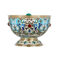 Silver Gilt Bejewelled Cloisonné Enamel Russian Charka