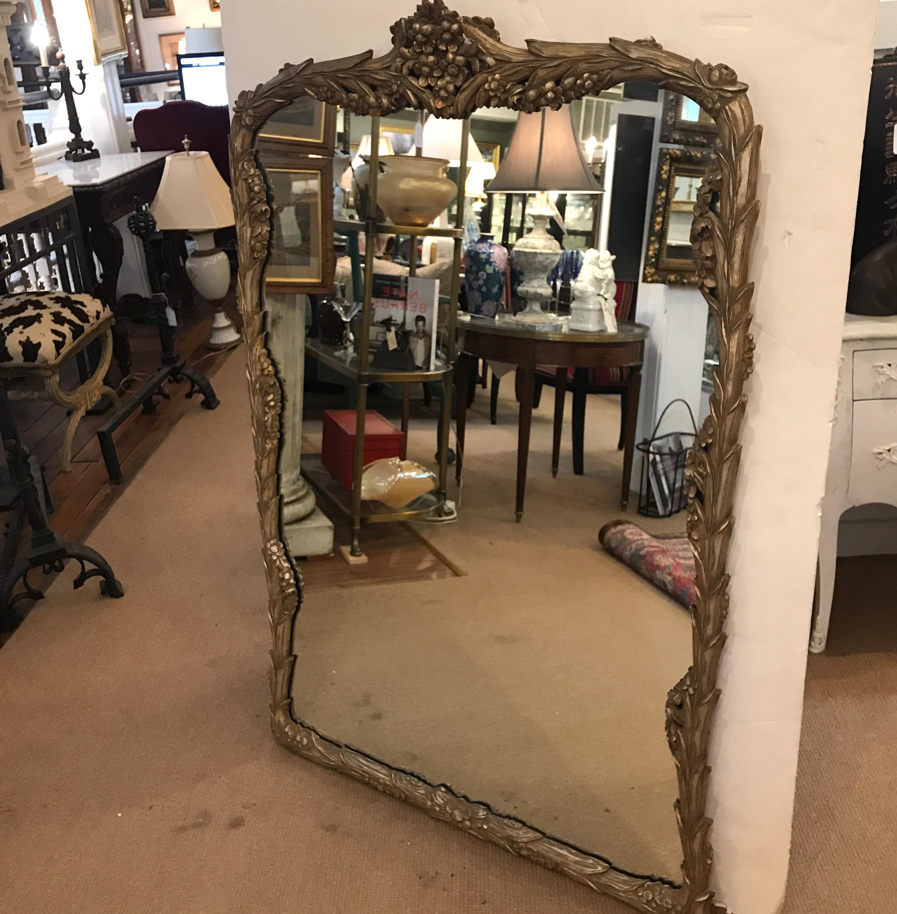 Silver Gilt Carved Wood Framed Mirror In Good Condition In Lambertville, NJ