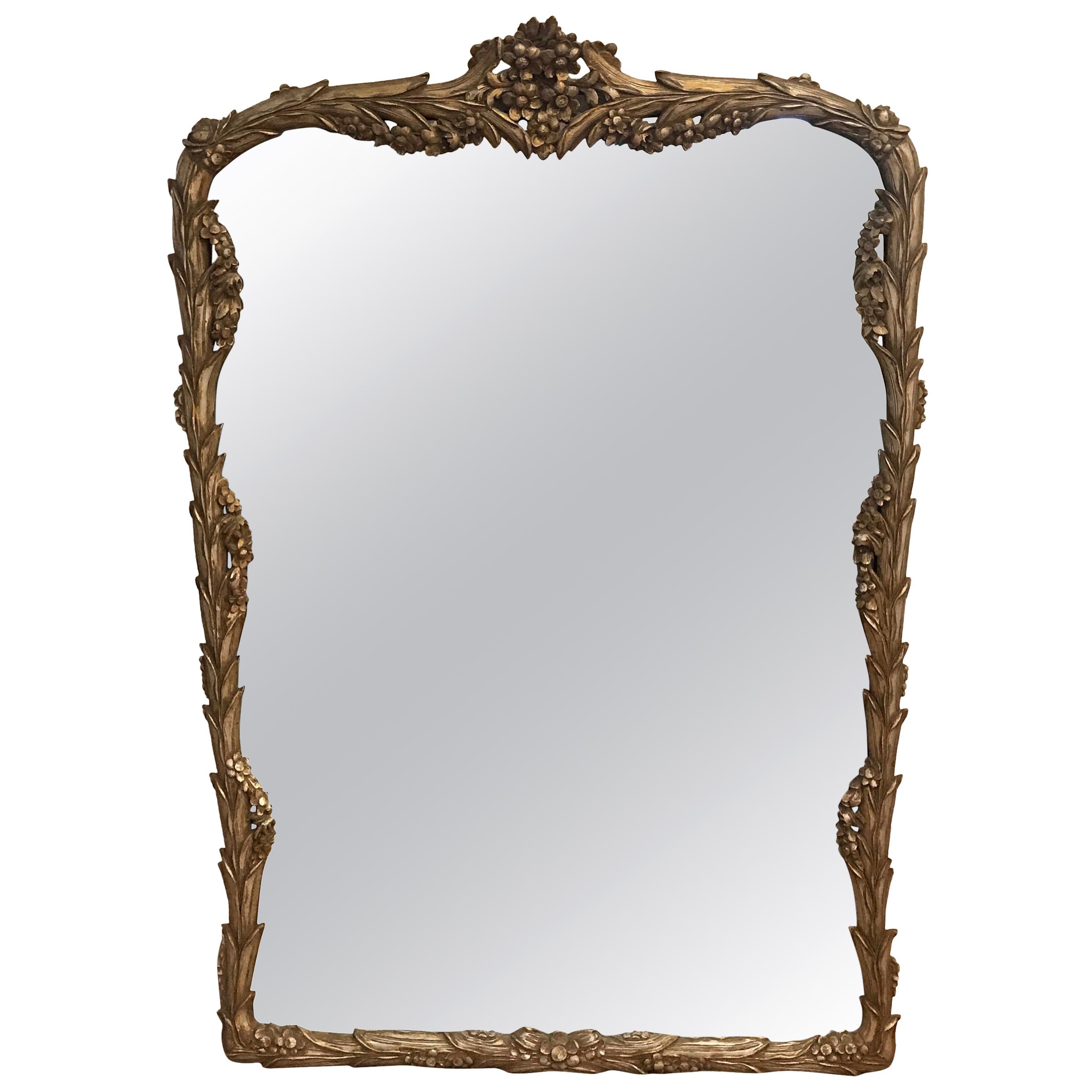 Silver Gilt Carved Wood Framed Mirror