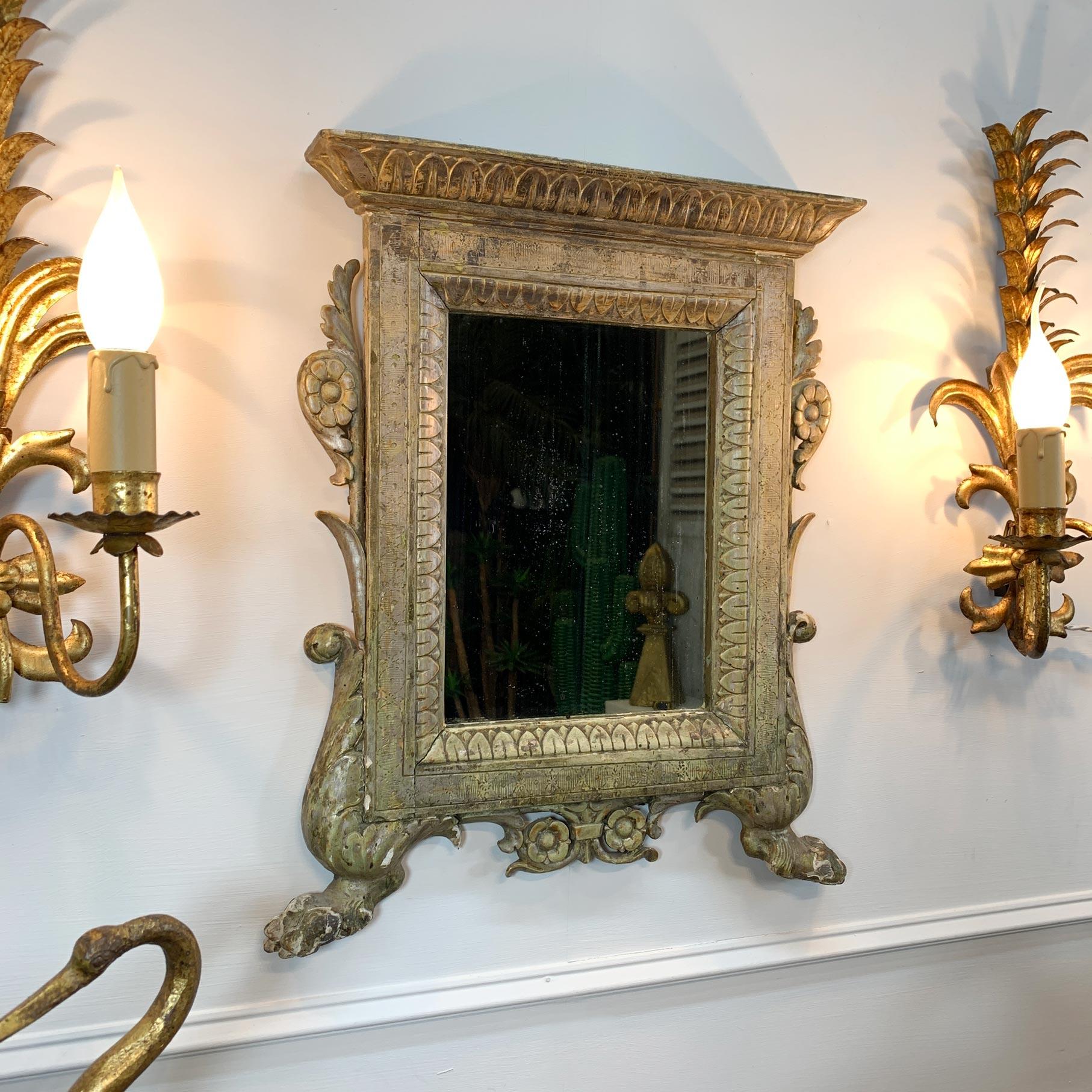 Silver Gilt Carved Wood Italian Wall Mirror 18th Century For Sale 5