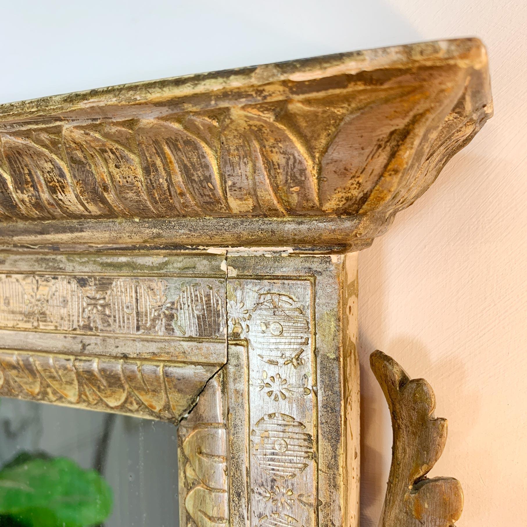 Gesso Silver Gilt Carved Wood Italian Wall Mirror 18th Century For Sale