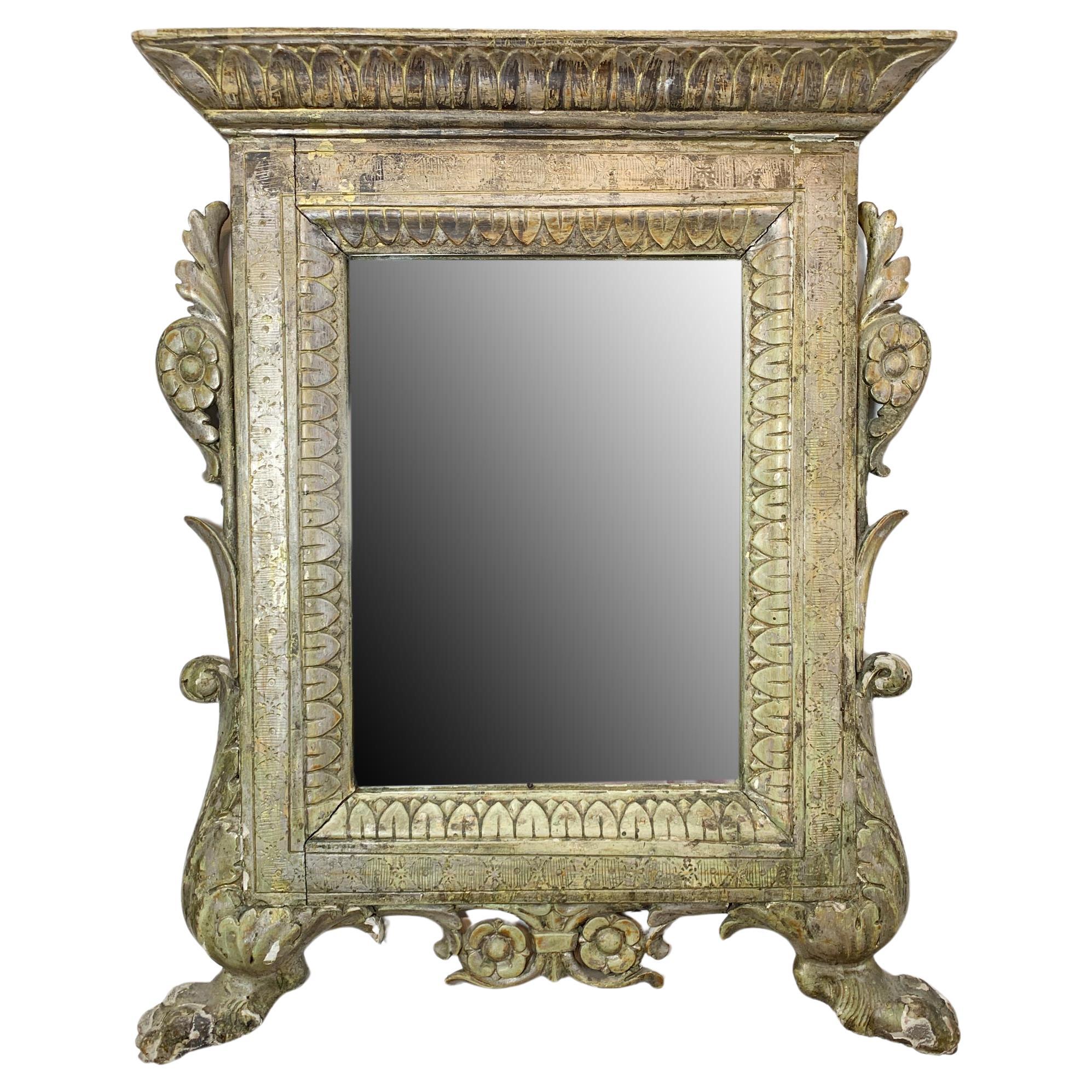 Silver Gilt Carved Wood Italian Wall Mirror 18th Century For Sale