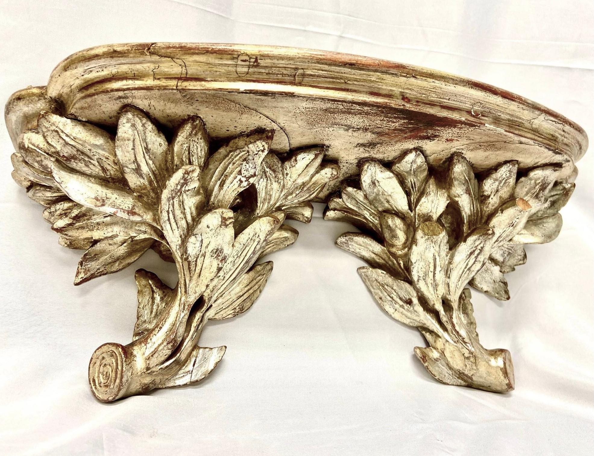 Baroque Silver Gilt Carved Wood Wall Shelf For Sale