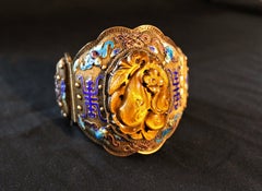Bracelet en argent émaillé chinois avec pendentif en or doré Dynastie Qing