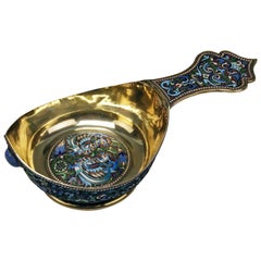 Silver Gilt Cloisonné Kovsh Beak-Spouted Russian Empire Moscow, circa 1882-1898