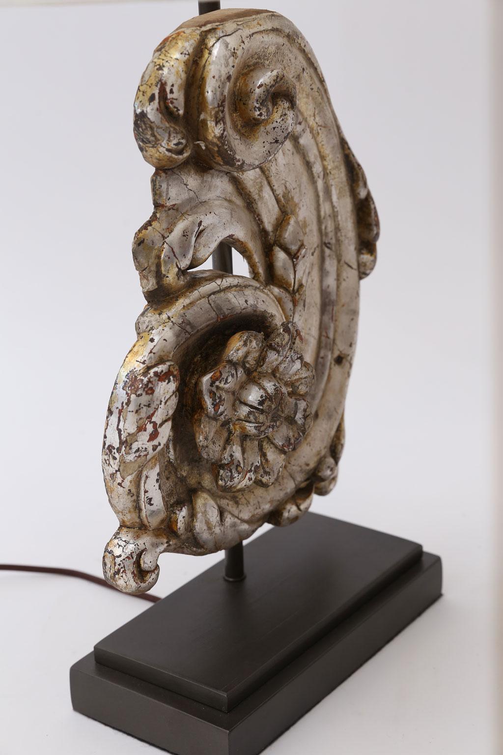 French Silver Gilt Carved Wooden Fragment Lamp