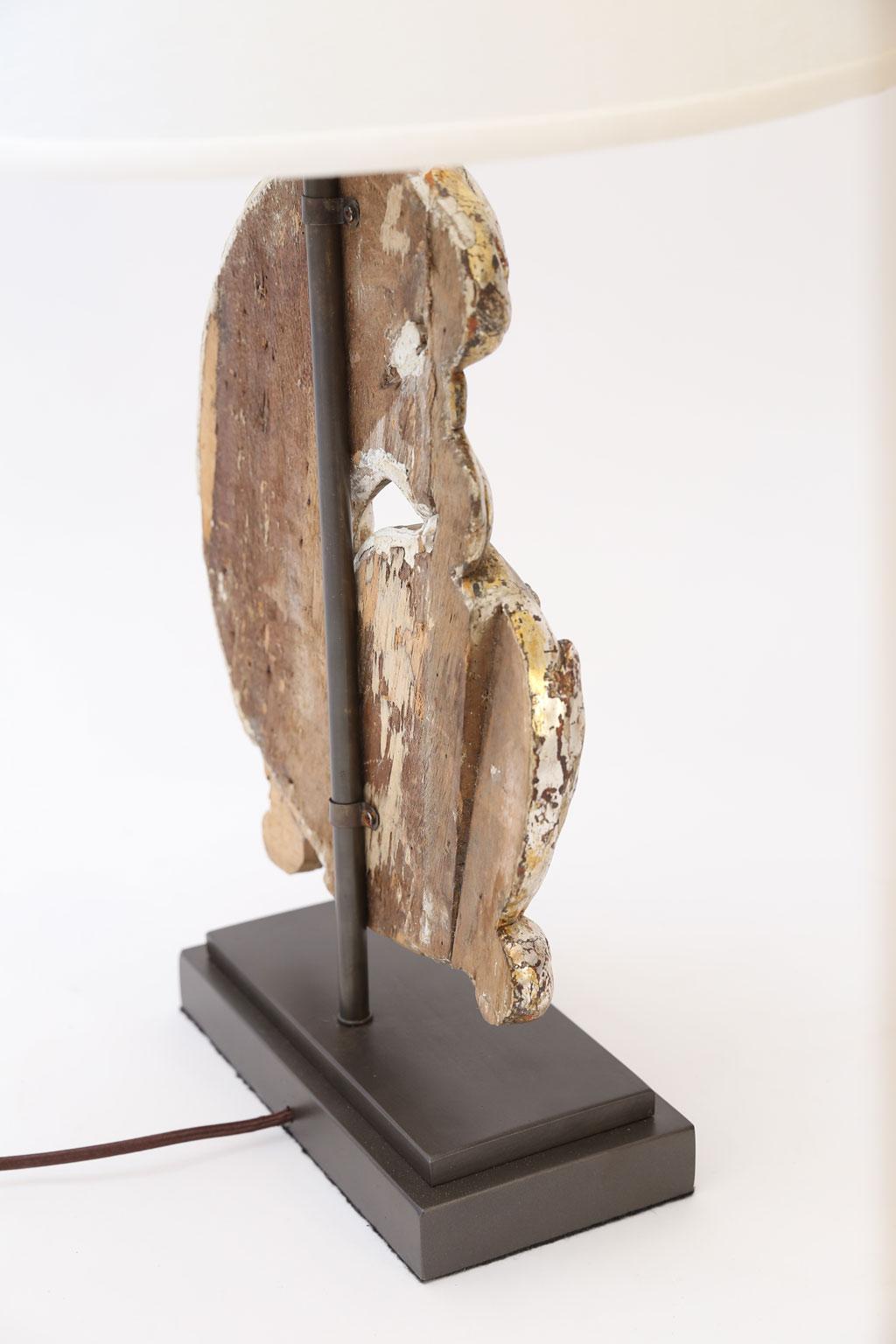 Silvered Silver Gilt Carved Wooden Fragment Lamp