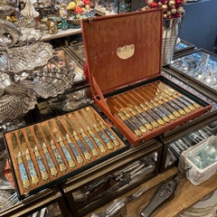 Cuchillos de postre de plata dorada con mango de nácar, 19º, Cardeilhac, lote de 24