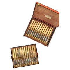 Silver-gilt dessert knives mother-of-pearl handles, 19th, Cardeilhac, set of 24