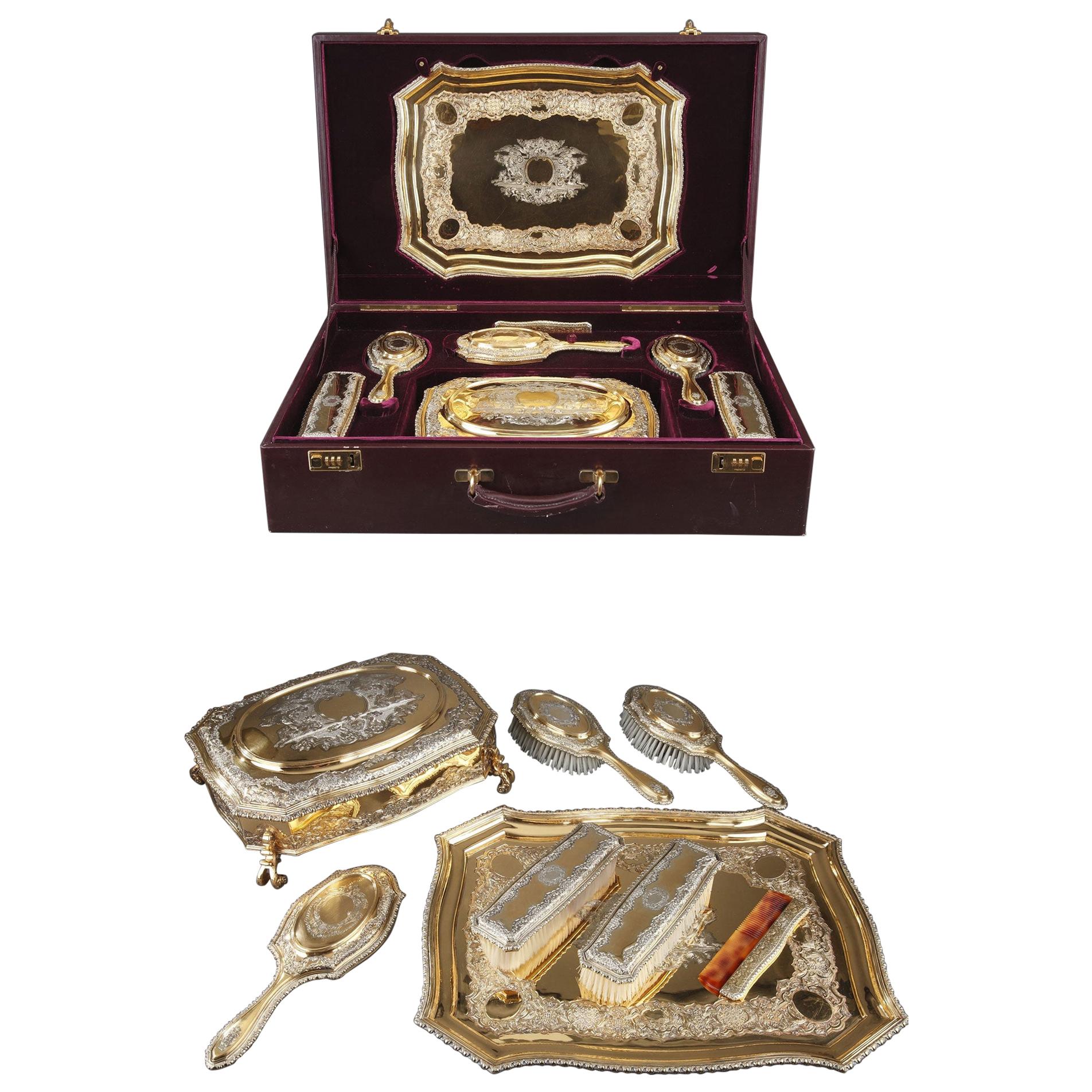 Silver-Gilt Dressing-Table Service by Lionel Alfred Crichton, London, 1917 For Sale