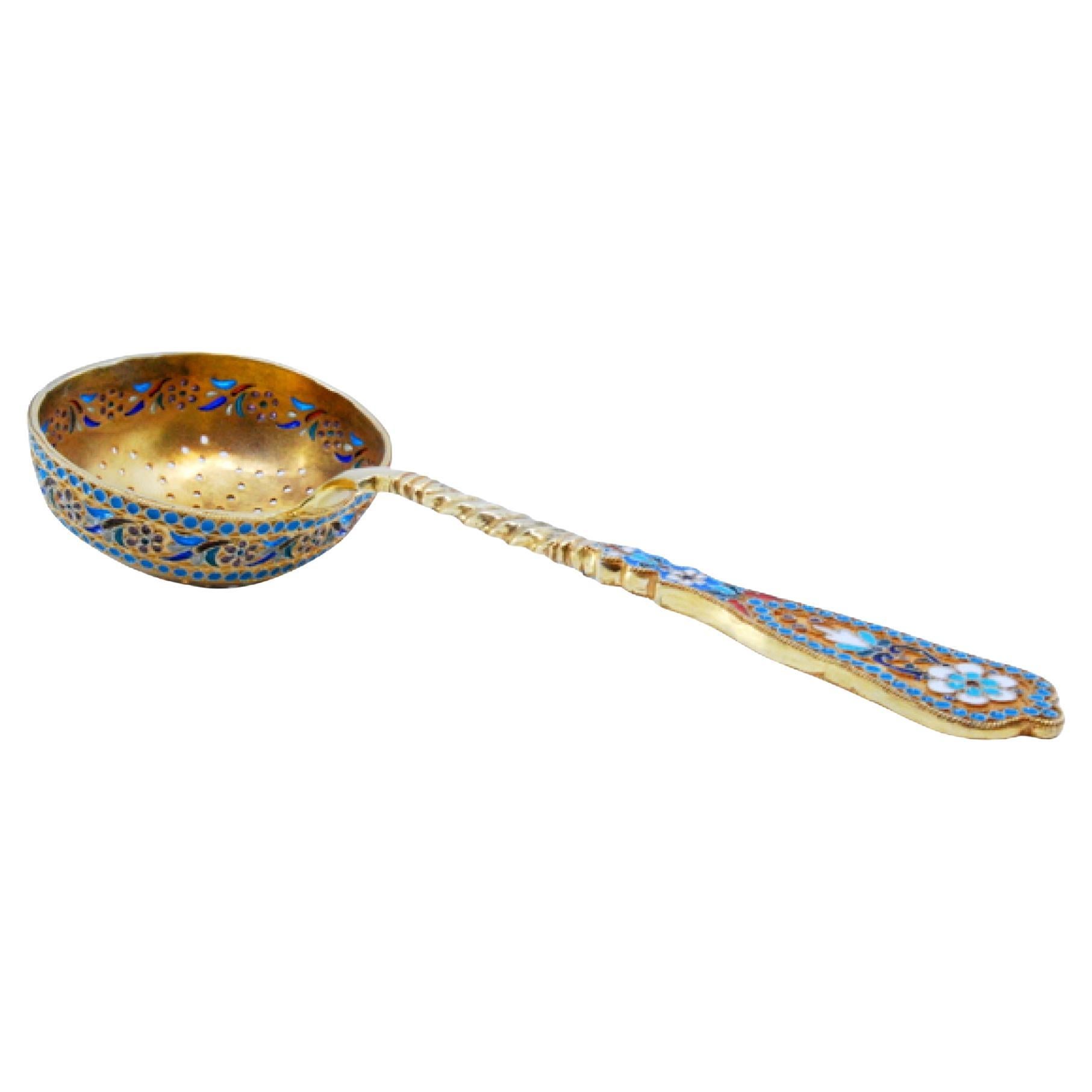 Silver-gilt dusting ladle with Russian-style cloisonné enamels