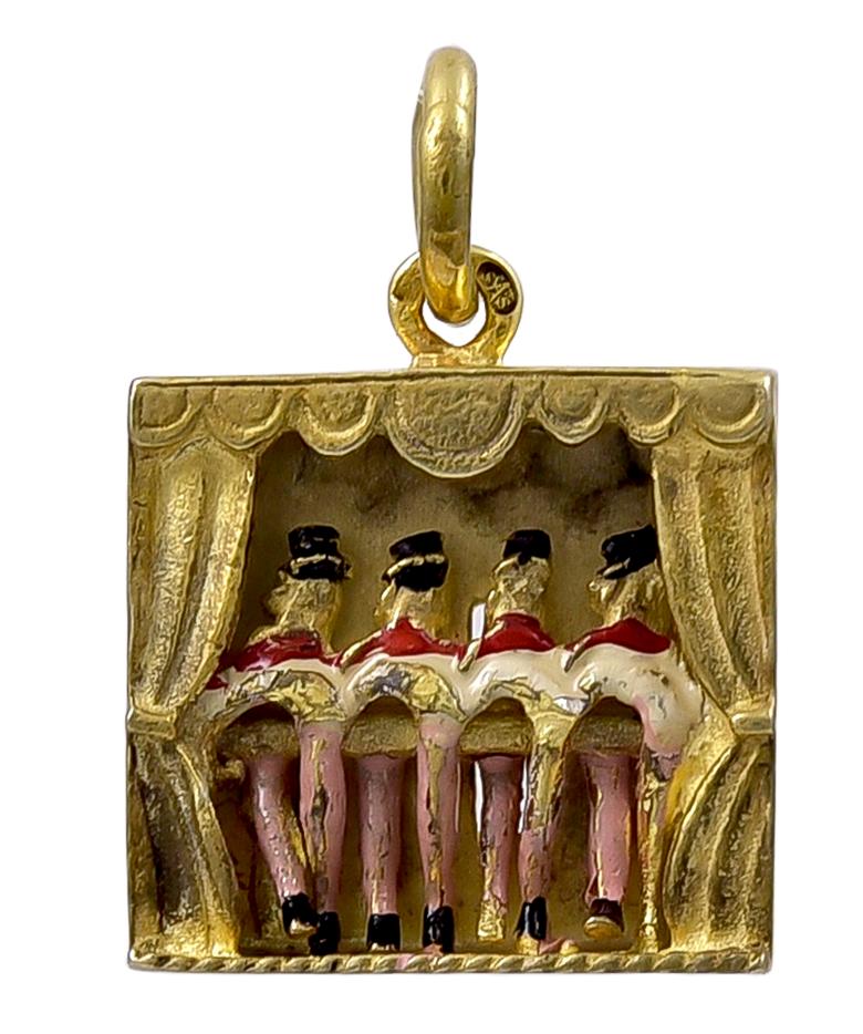 Women's or Men's Silver Gilt and Enamel Mechanical Can Can Charm