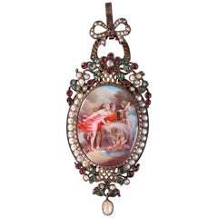 Silver-Gilt Enamel Pendant Featuring "La fontaine de l'amour"