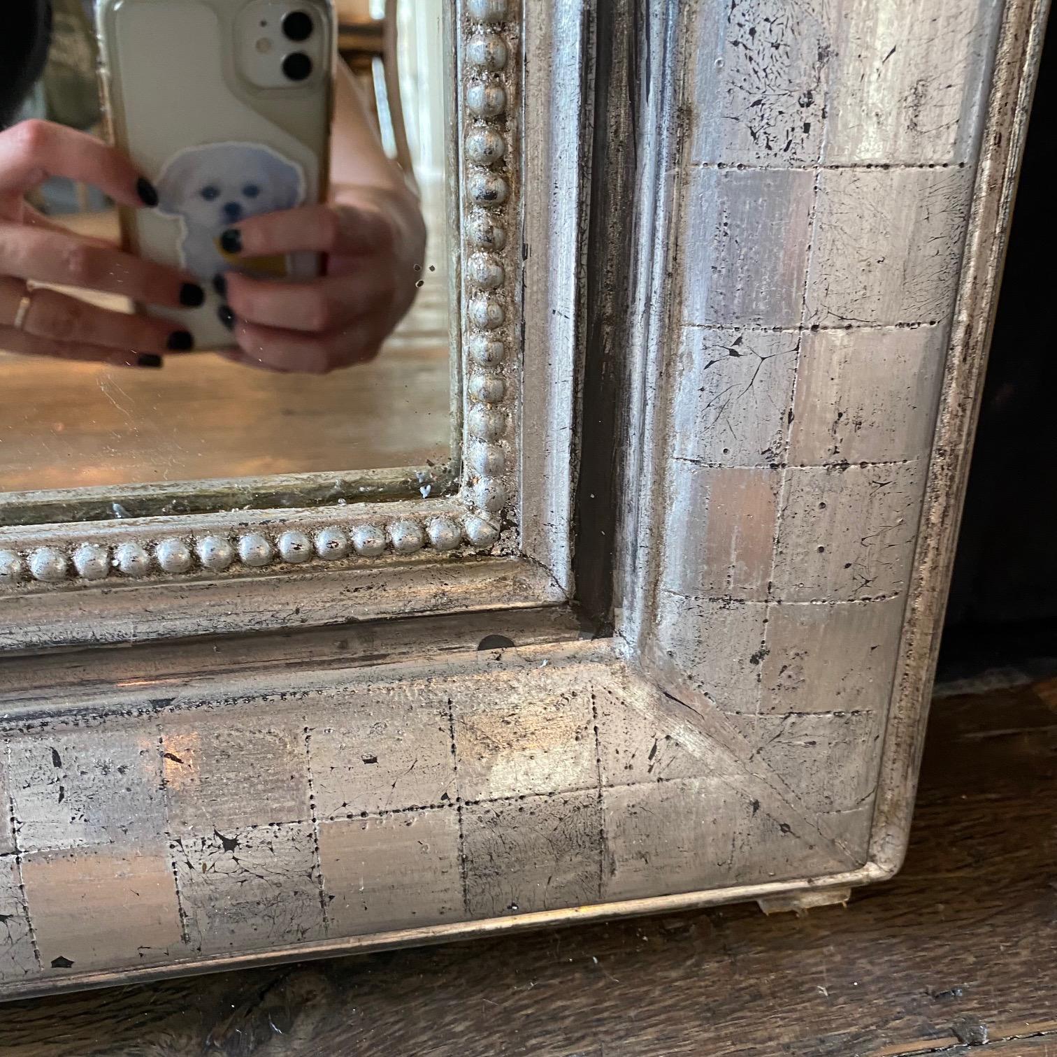 Silver Gilt French 19th Century Louis Philippe Mirror with Geometric Design In Good Condition In Hopewell, NJ