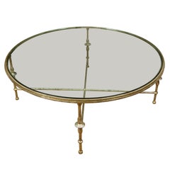 Silver Gilt Giacometti Style Round Glass Top Coffee Table