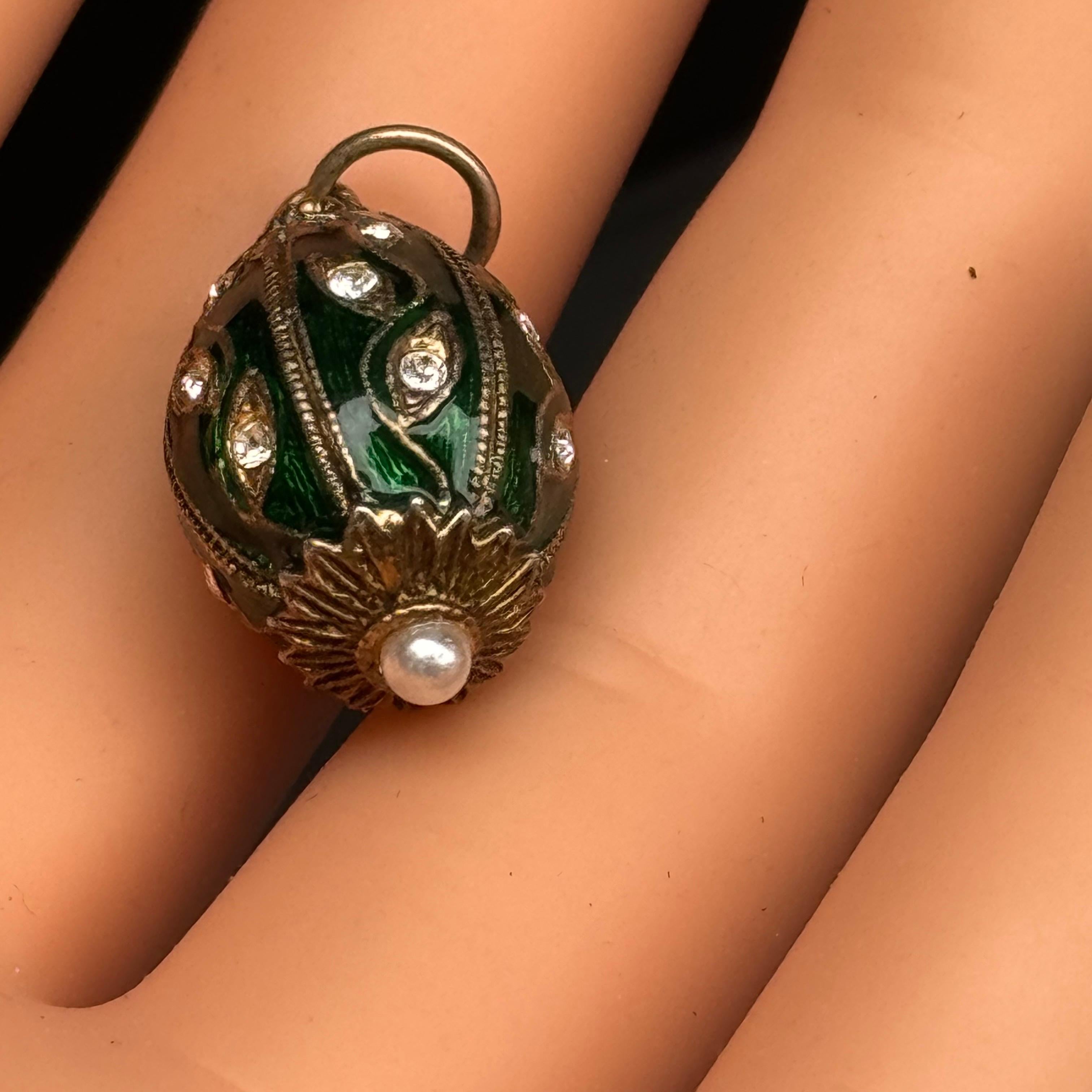 Gold Gilt  Silver Green Enamel Egg Pendant Charm 6