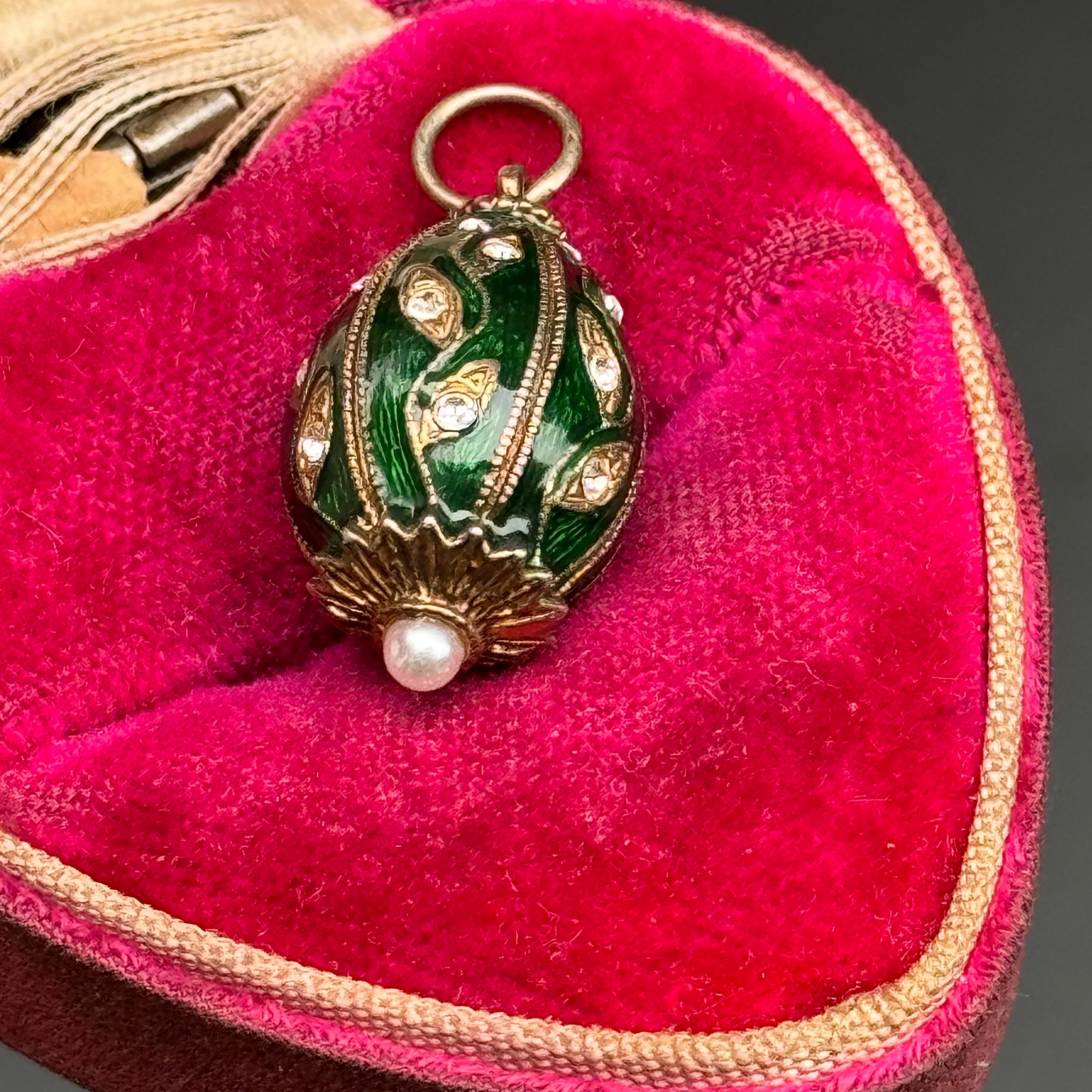 Gold Gilt  Silver Green Enamel Egg Pendant Charm 1