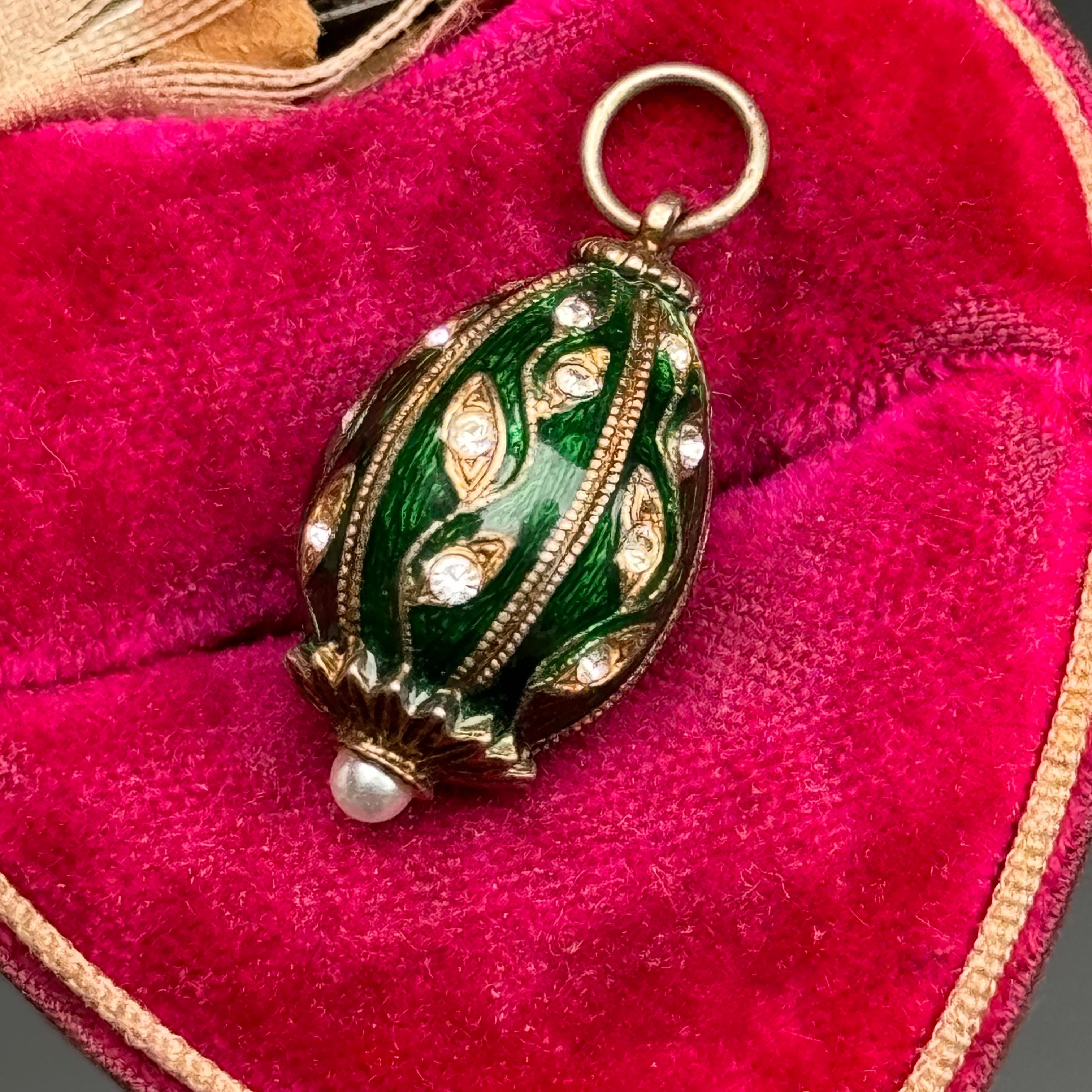 Gold Gilt  Silver Green Enamel Egg Pendant Charm 2