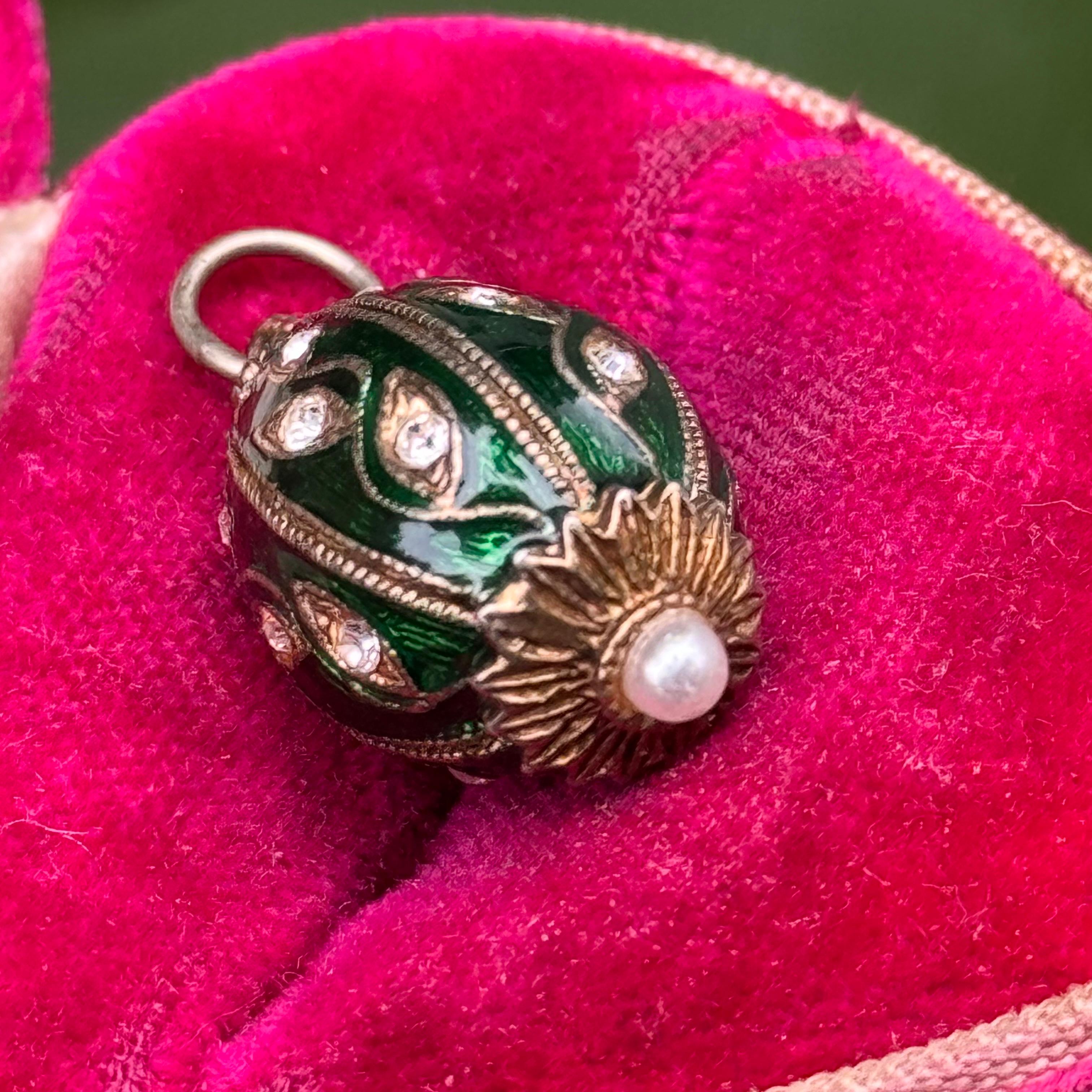 Gold Gilt  Silver Green Enamel Egg Pendant Charm 3