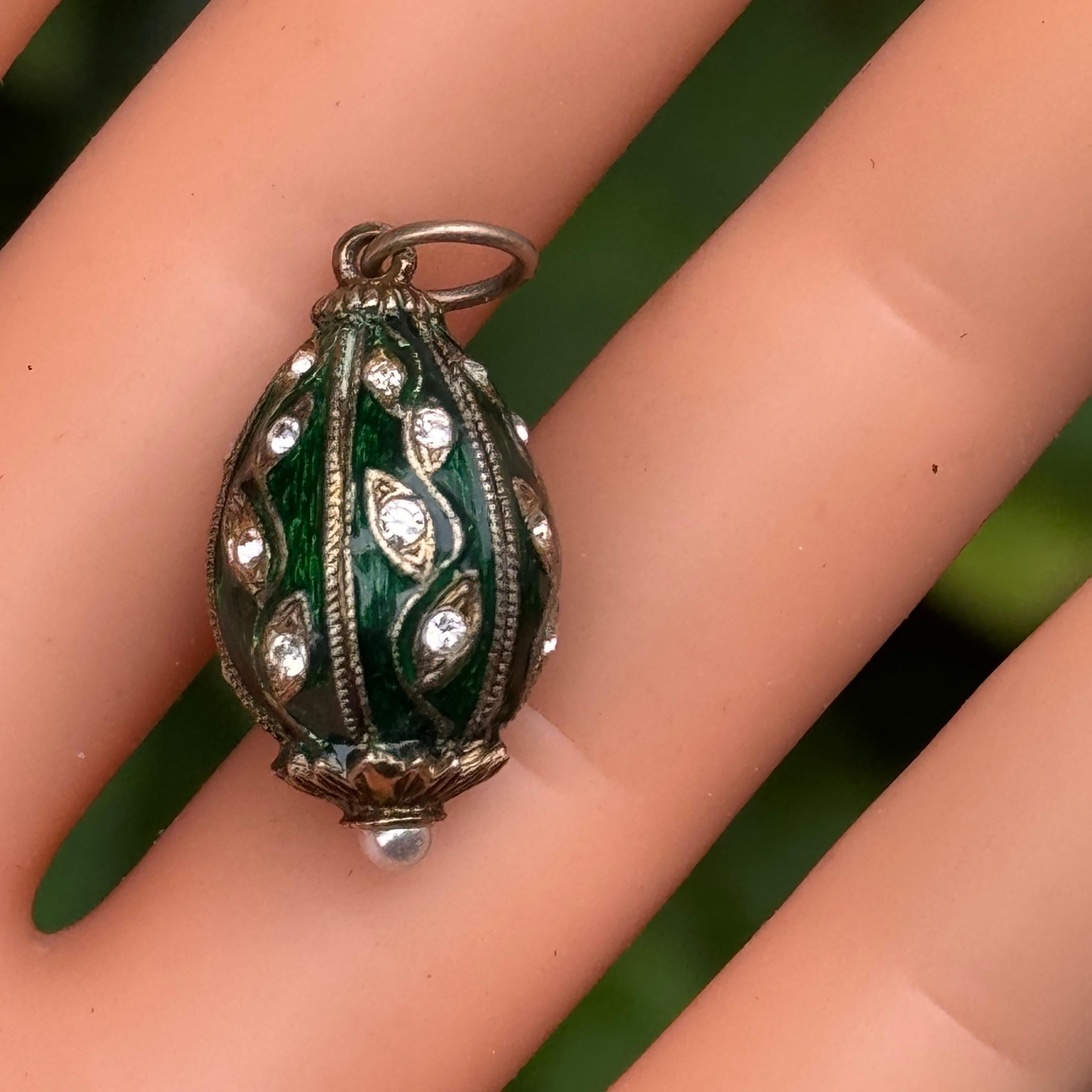 Gold Gilt  Silver Green Enamel Egg Pendant Charm 4