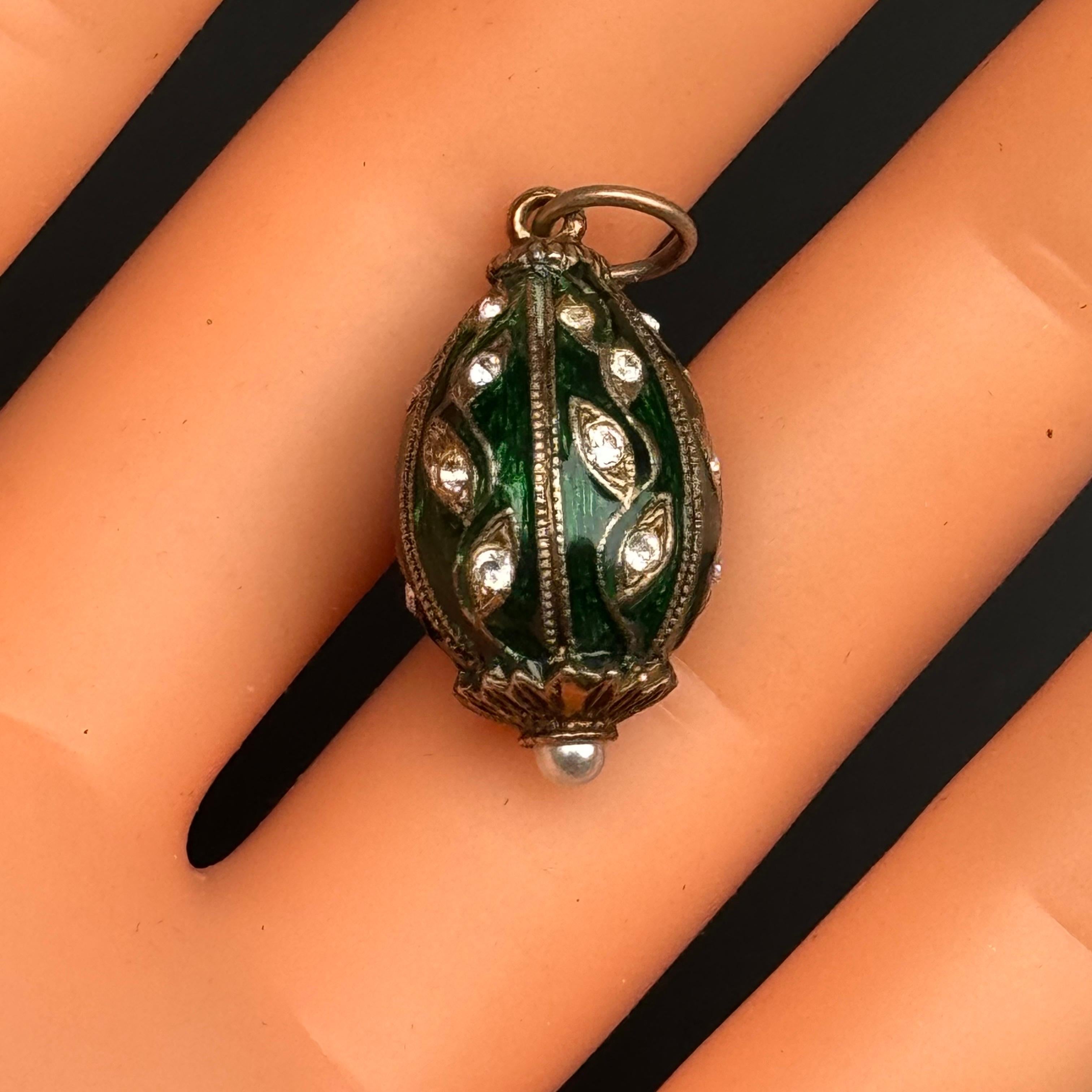 Gold Gilt  Silver Green Enamel Egg Pendant Charm 5